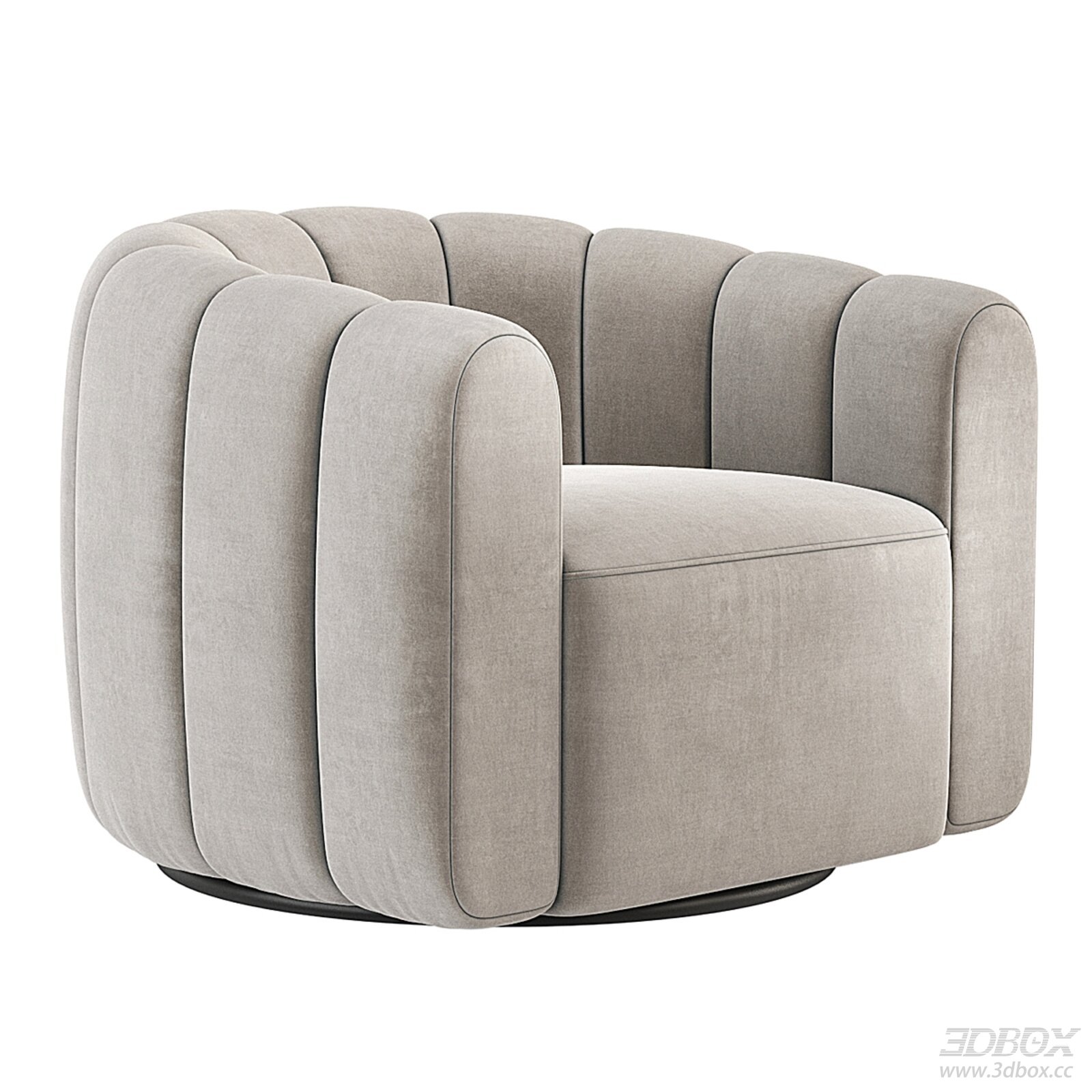 Modern Upholstered Swivel Armchair Light Grey Fabric Lounge Chair 3D model - front view