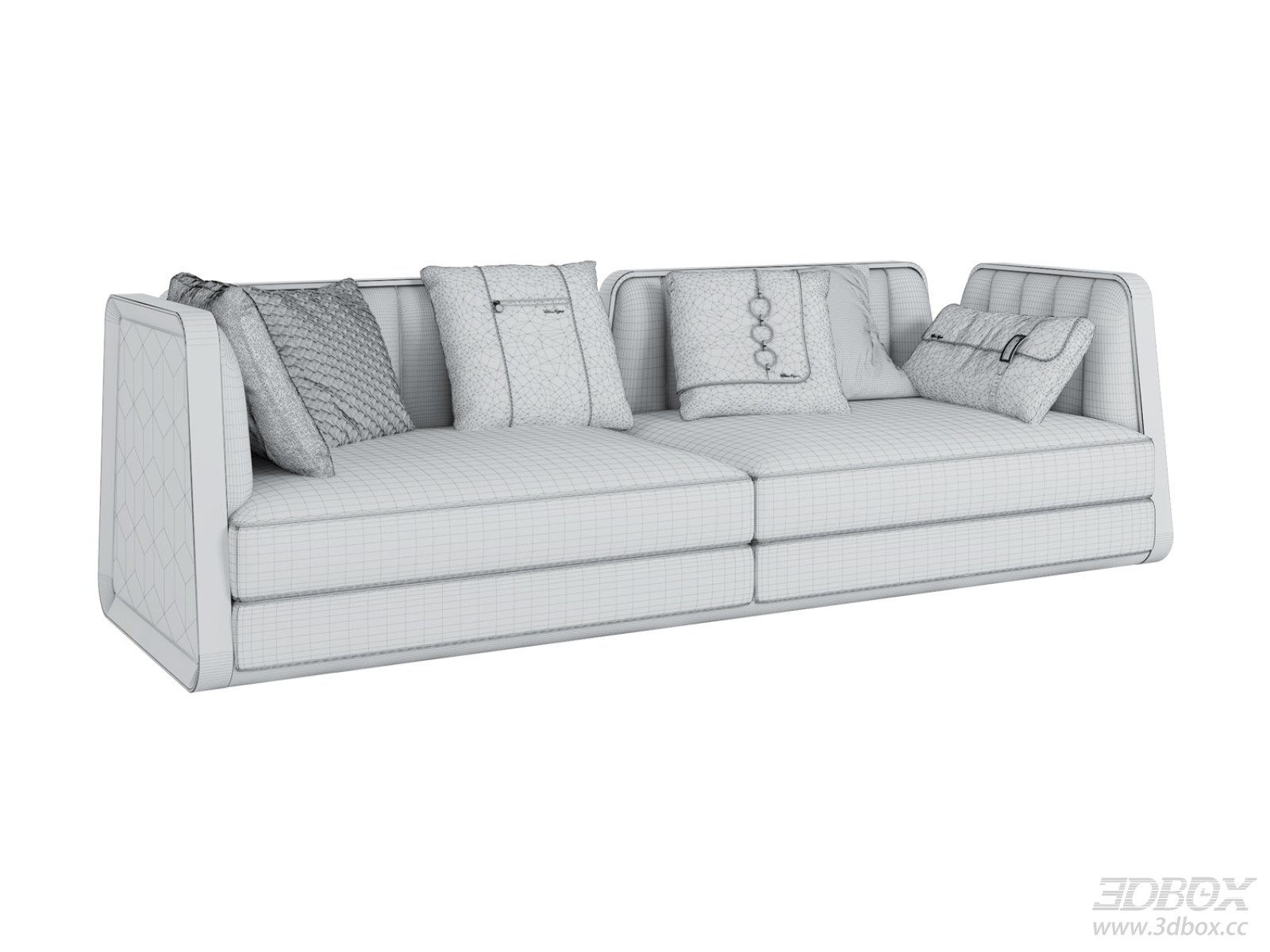 Modern Luxury Long Sofa Set with Decorative Pillows 3D model - front view