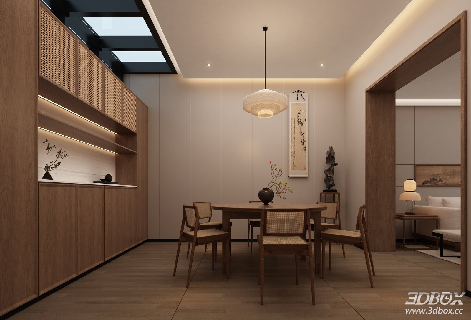 New Chinese Style Dining Room Interior Scene 3D model - thumbnail 1