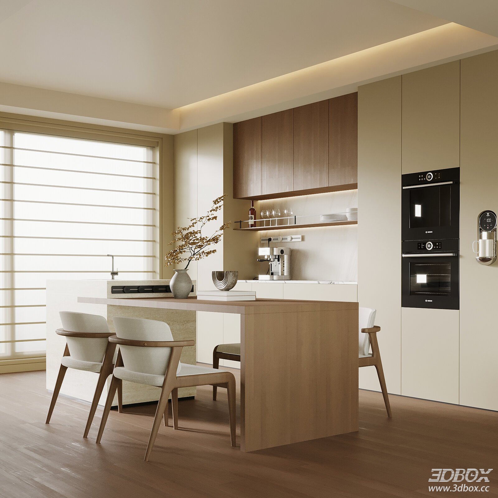 Modern New Chinese Style Kitchen Dining Room Scene 3D model - front view