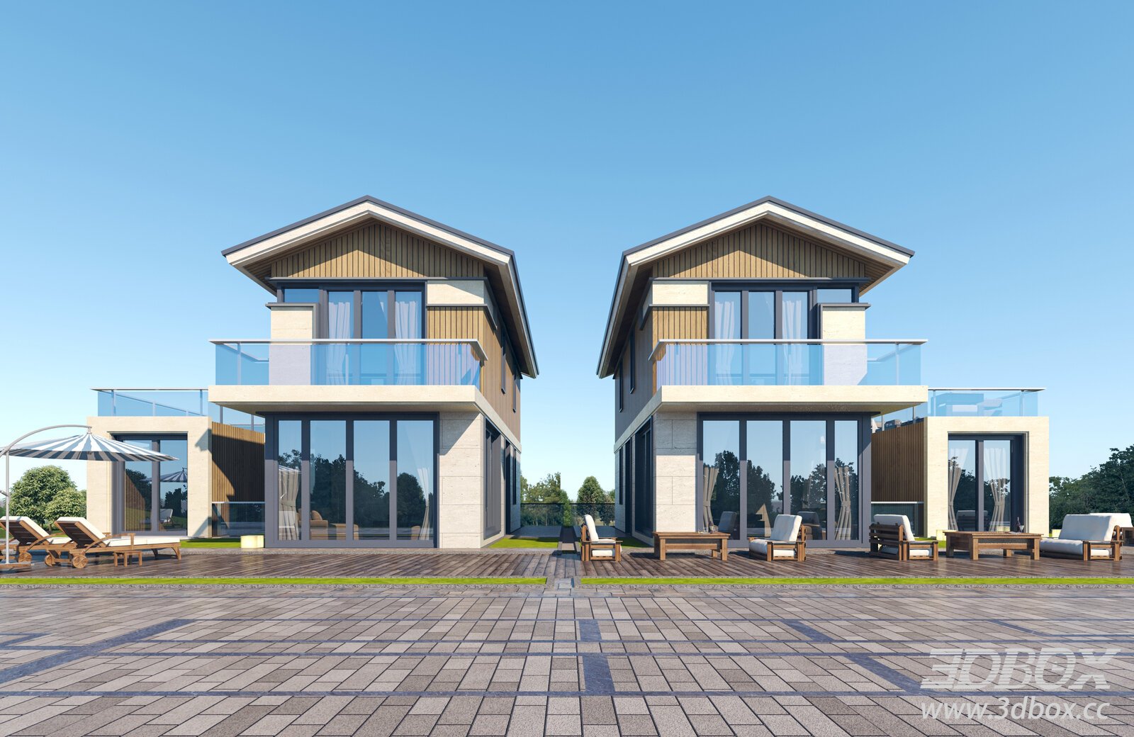 Modern Luxury Villa Exterior Scene 3D model - thumbnail 1