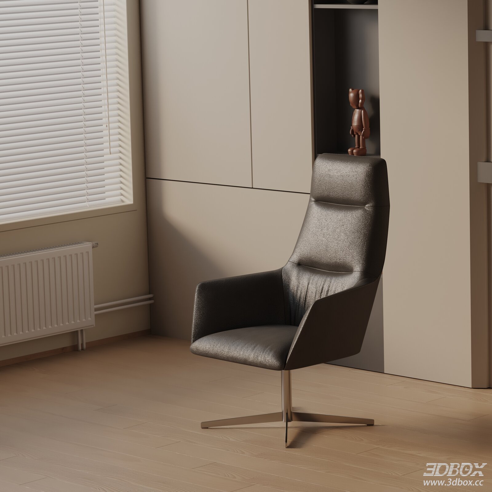 Modern Dark Leather Swivel Office Chair 3D model - thumbnail 1