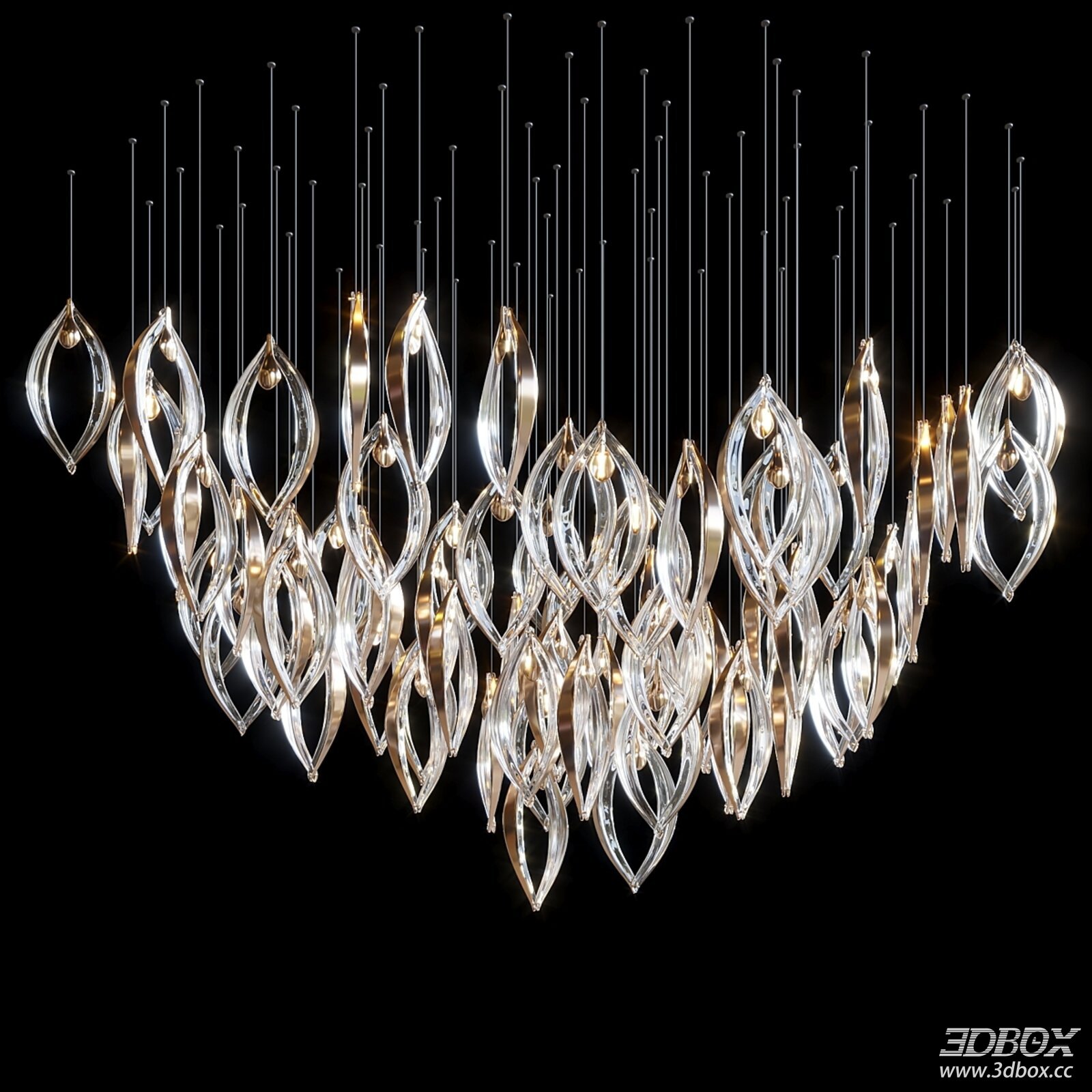 Modern Luxury Crystal Gold Ceiling Chandelier 3D model - front view