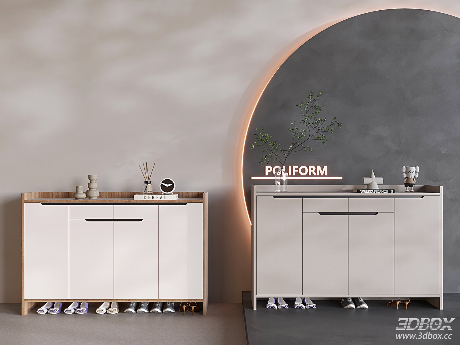 Modern Minimalist Hallway Shoe Cabinet Storage Furniture Set 3D model - front view
