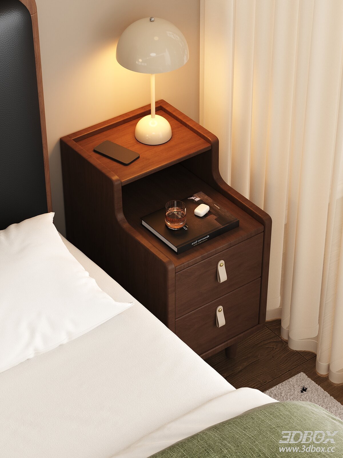 Mid Century Modern Wooden Nightstand Side Table 3D model - front view
