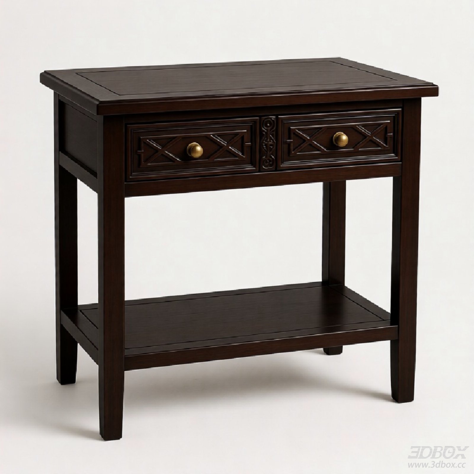 Chinese Style Dark Wooden Side Table with Drawers 3D model - front view