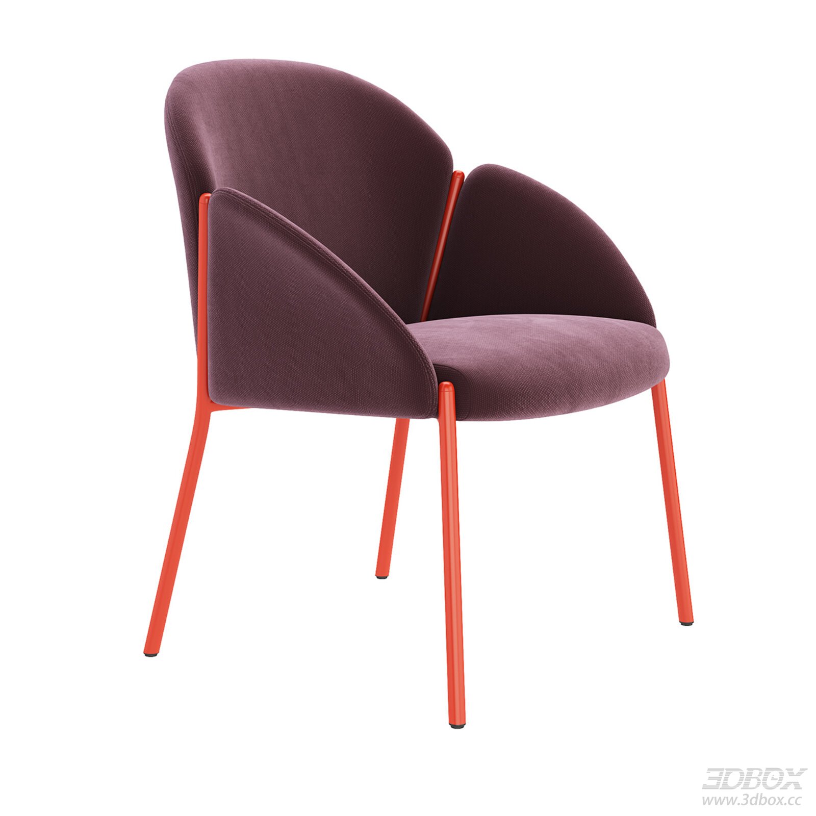 Modern Upholstered Armchair with Orange Metal Legs 3D model - front view