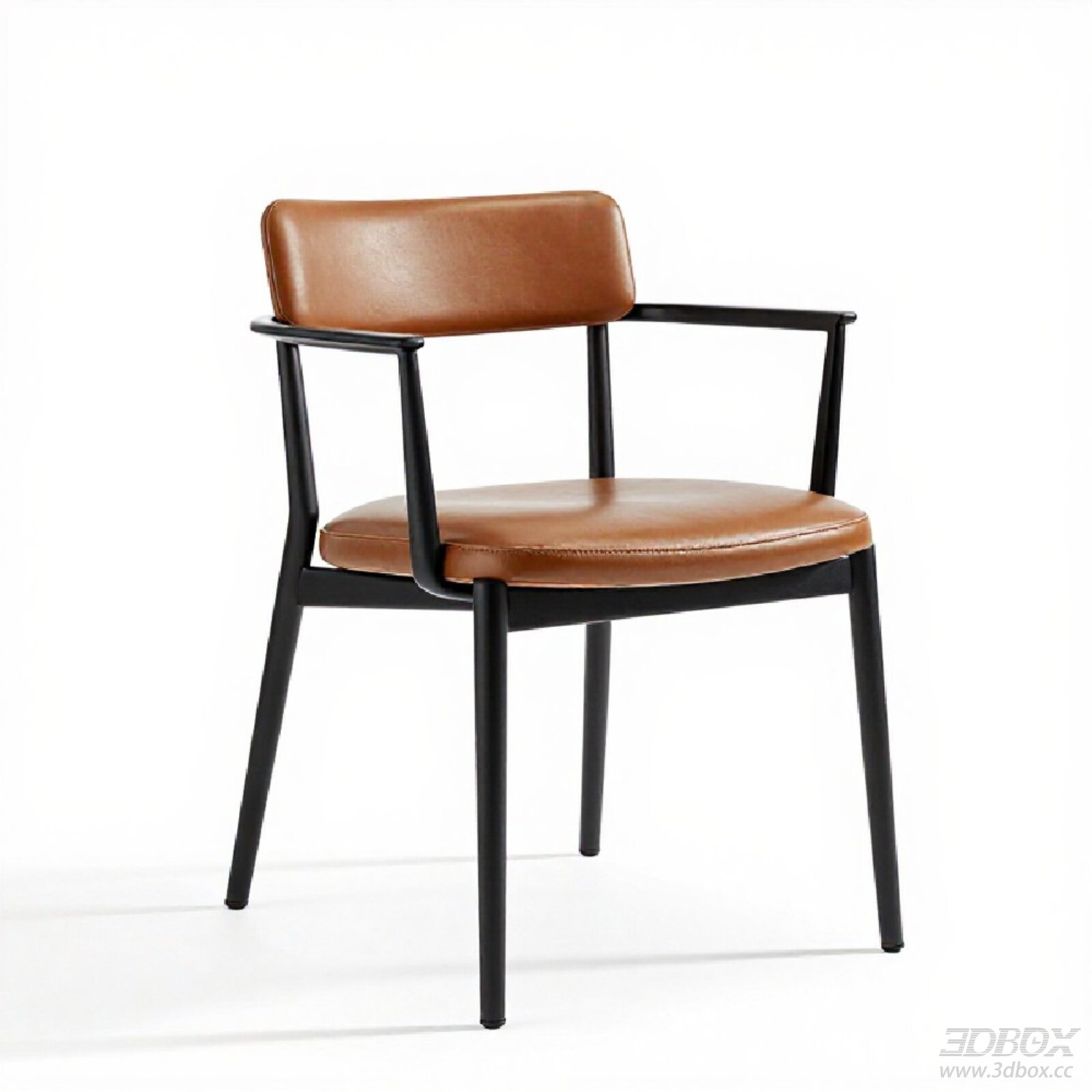 Modern Brown Leather Armchair with Black Wooden Frame 3D model - front view