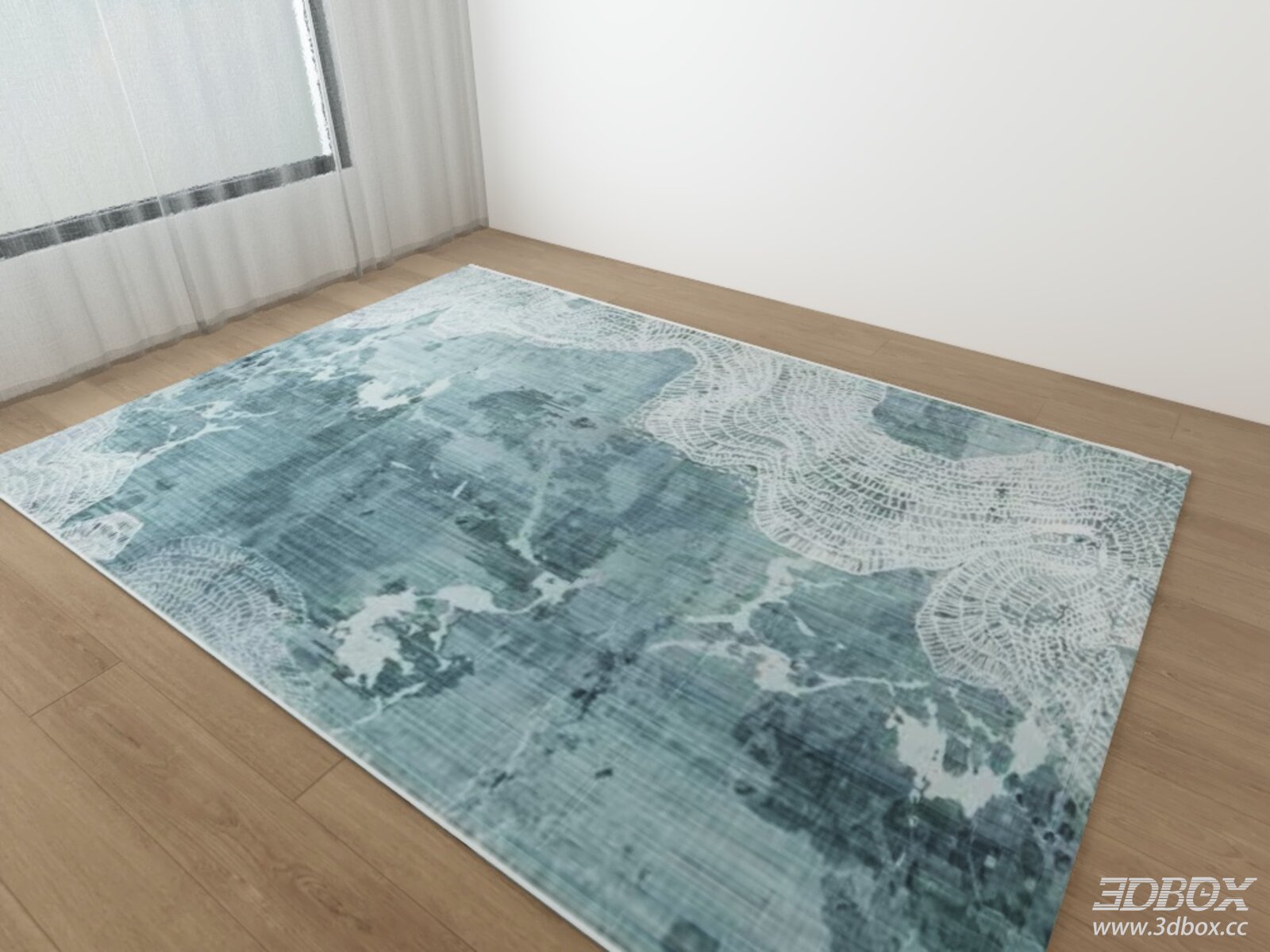 Modern Teal Abstract Marble Pattern Area Rug 3D model - front view