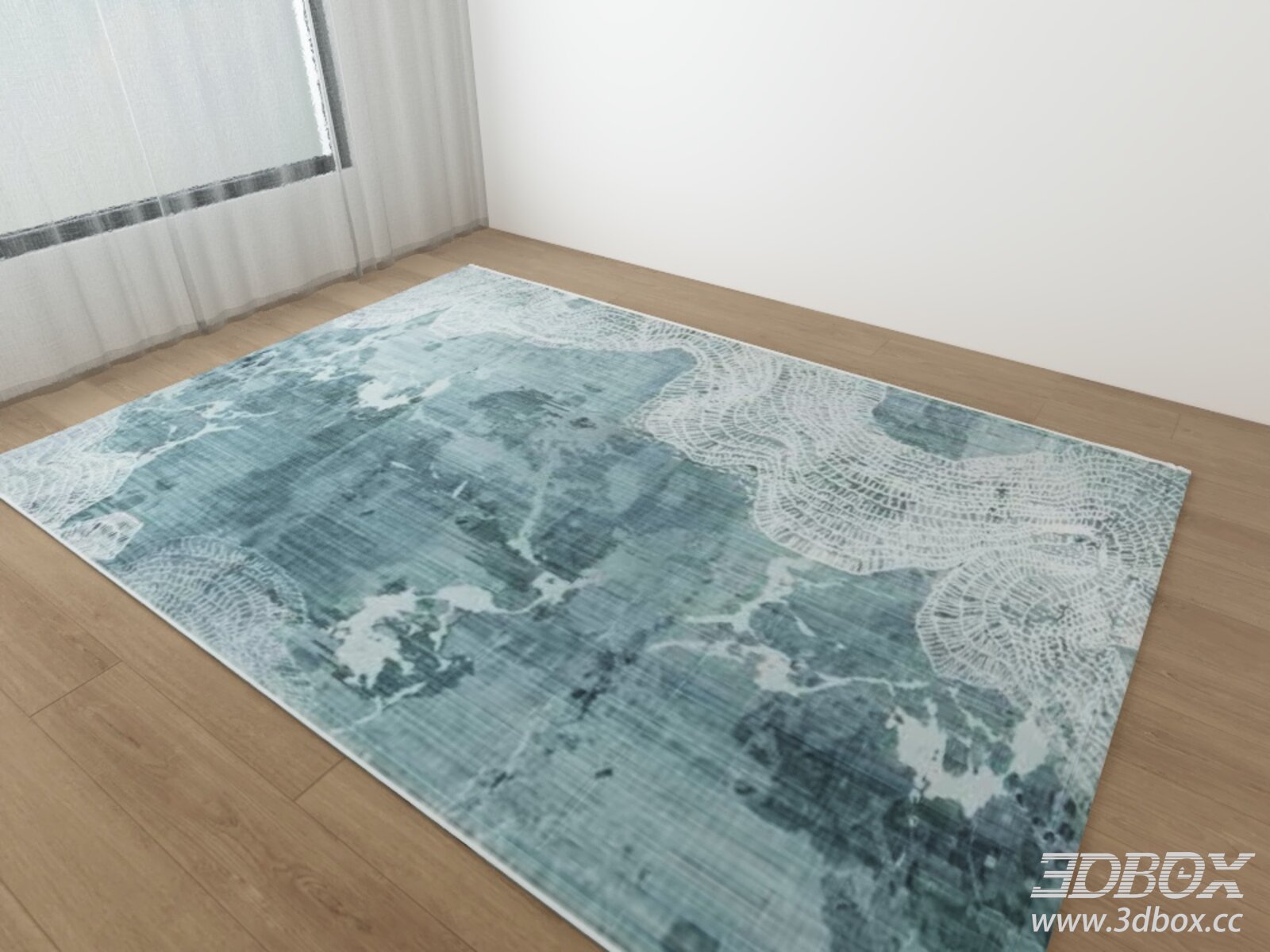 Modern Teal Abstract Marble Pattern Area Rug 3D model - thumbnail 1