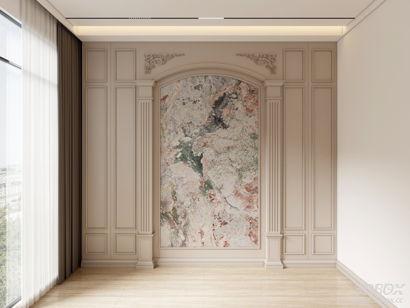 European French Style Marble TV Background Wall 3D model - front view
