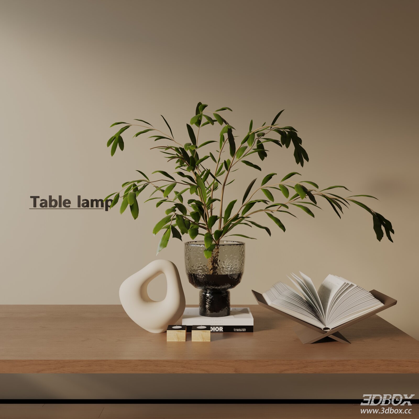 Modern Minimalist Decorative Set with Plant Vase Sculpture Book 3D model - front view