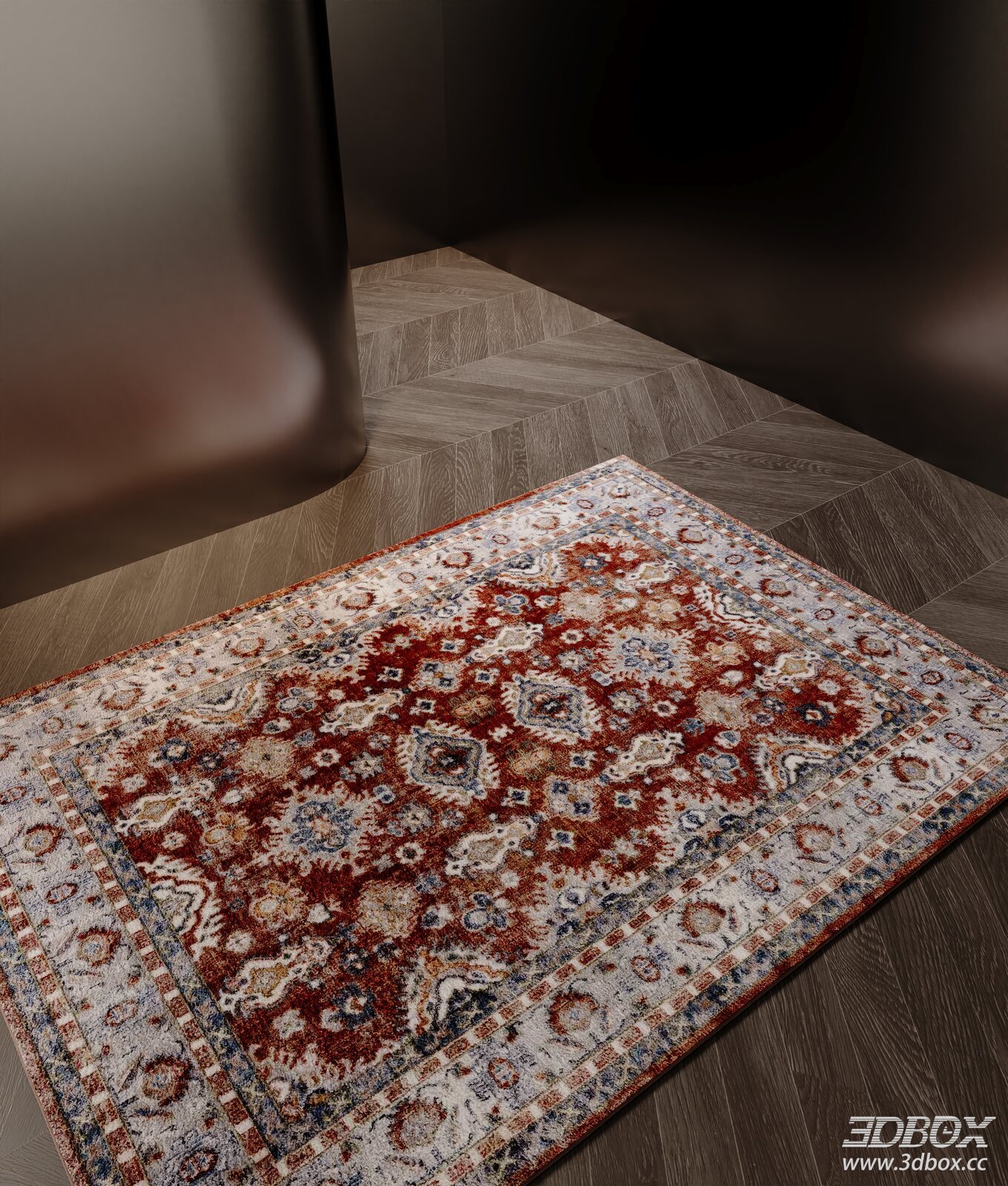 Vintage American Style Patterned Carpet 3D model - front view