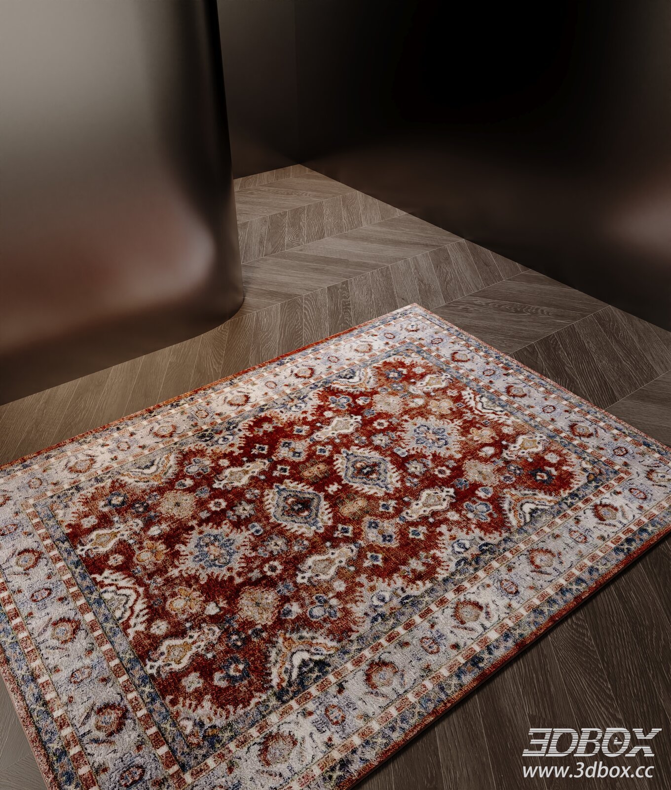 Vintage American Style Patterned Carpet 3D model - thumbnail 1