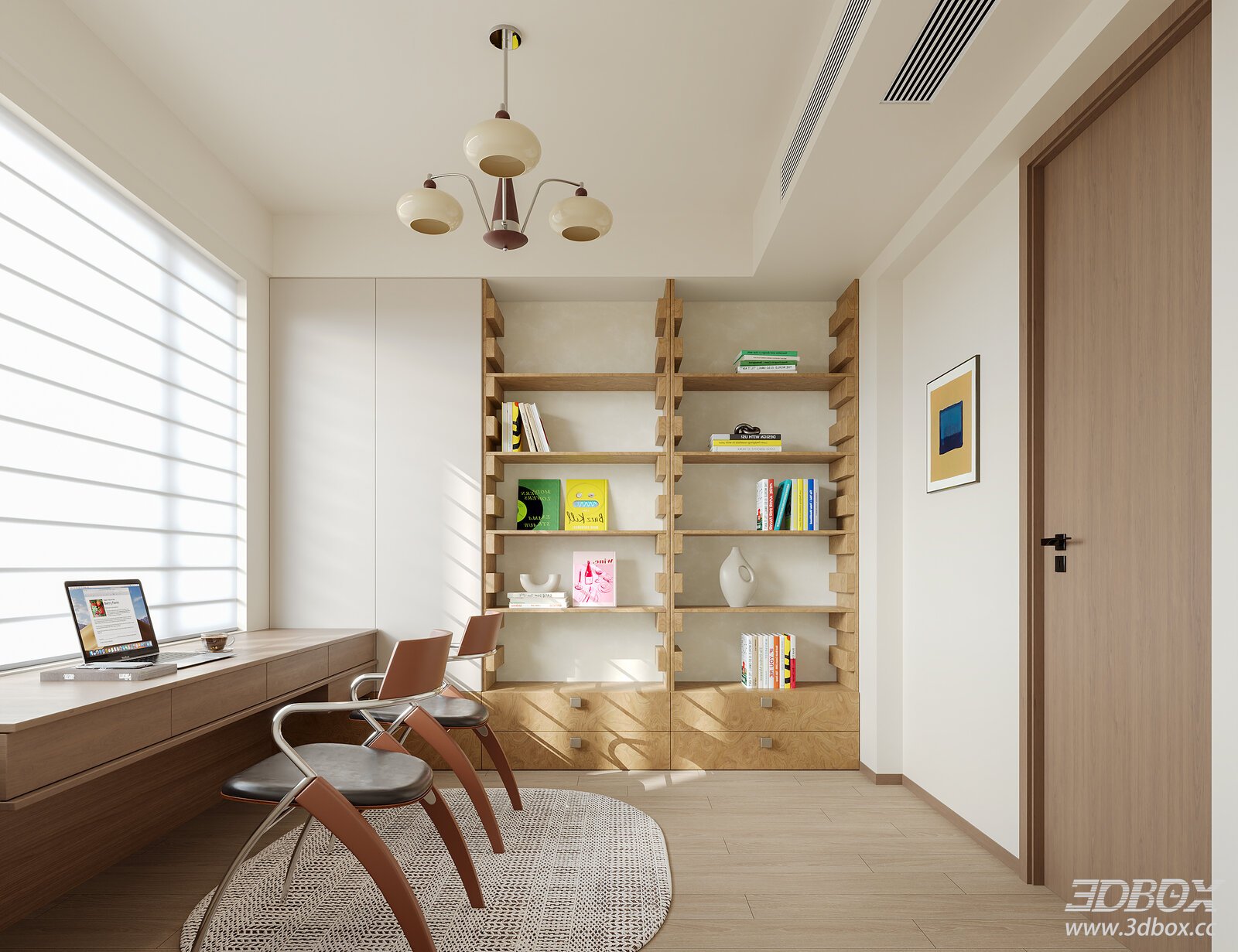 Mid-century Modern Work Room Study Interior Scene 3D model - front view