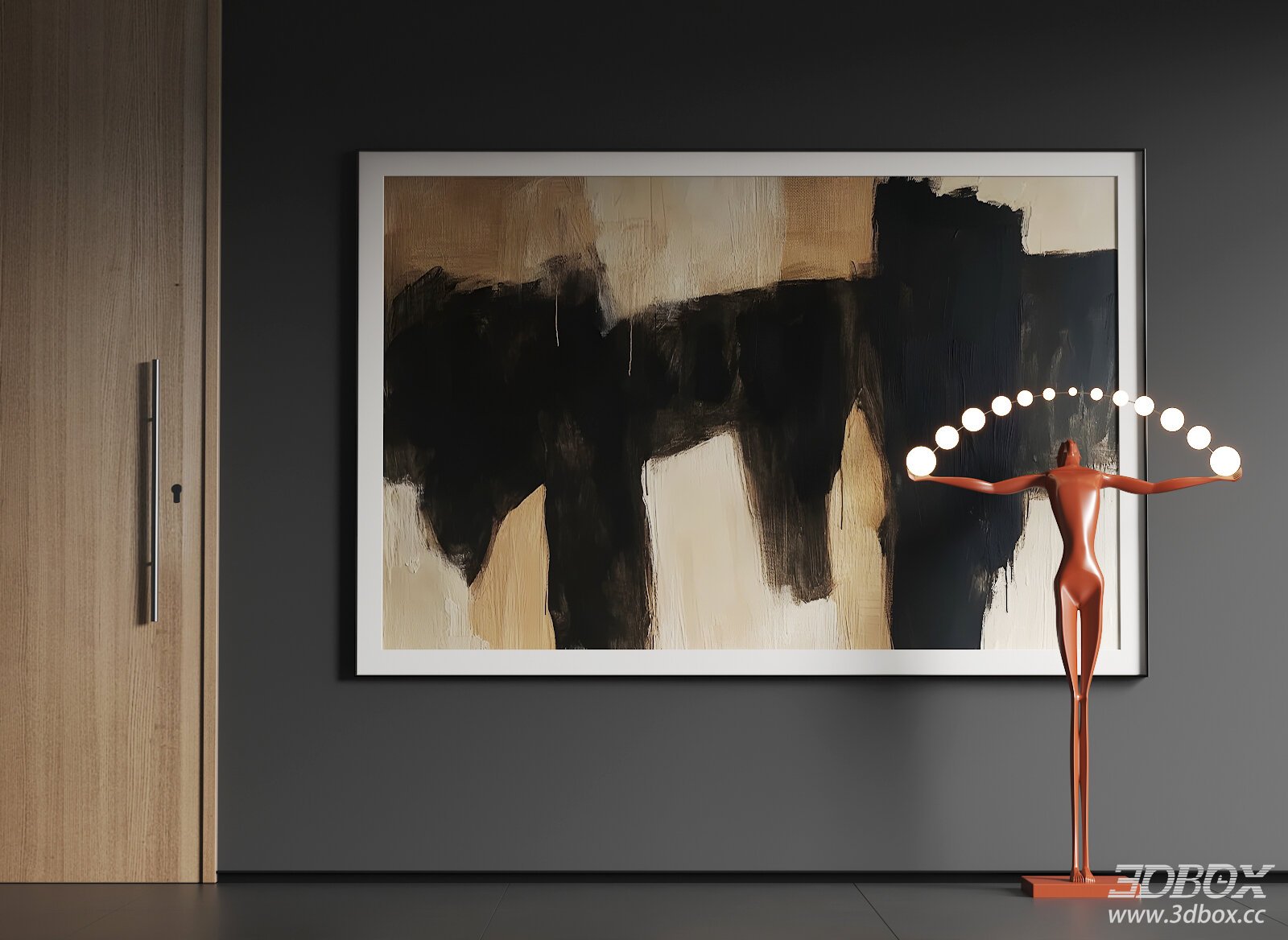 Modern Abstract Decorative Wall Frame with Art Painting 3D model - front view