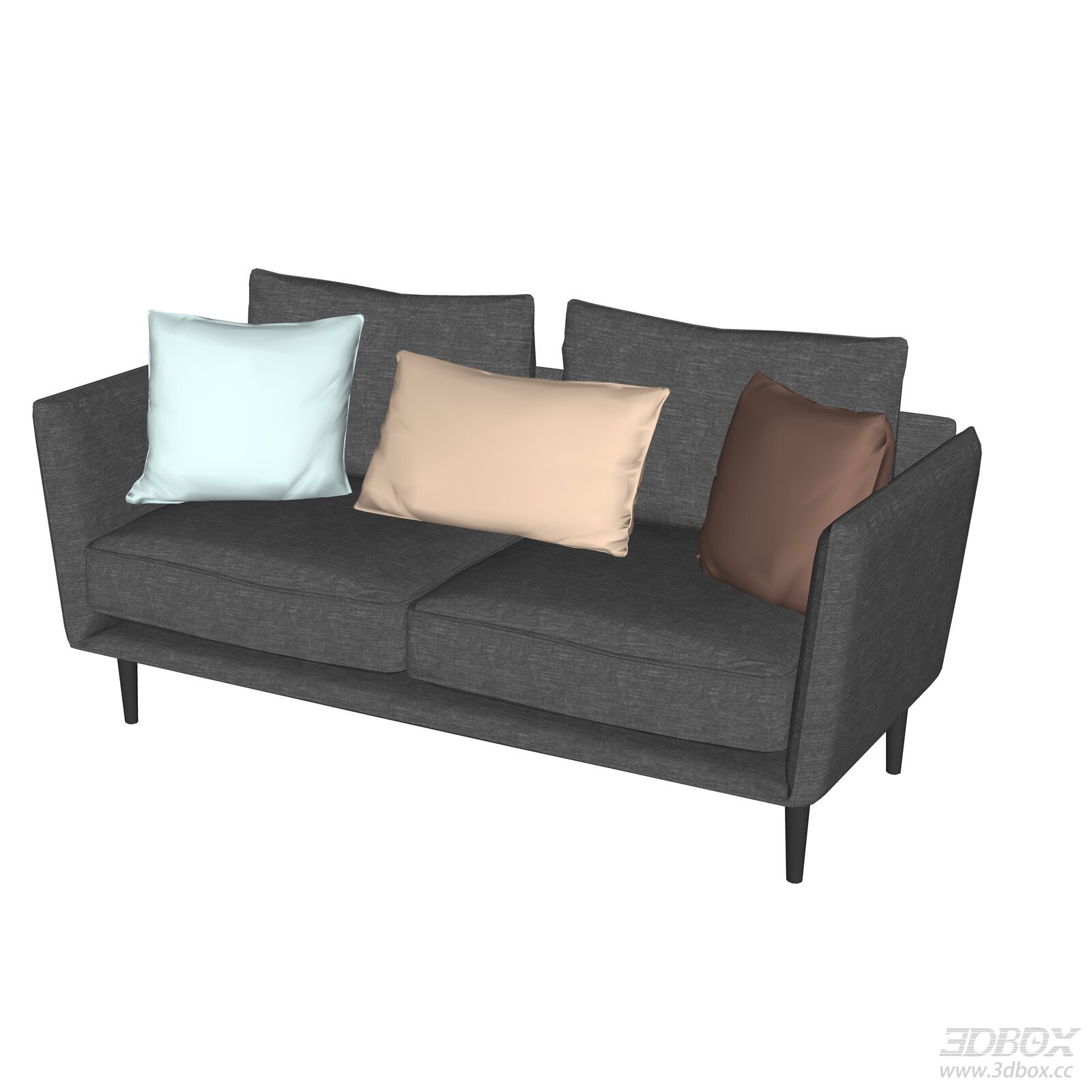 Modern Italian Style 2 Seater Fabric Sofa with Cushions 3D model - front view