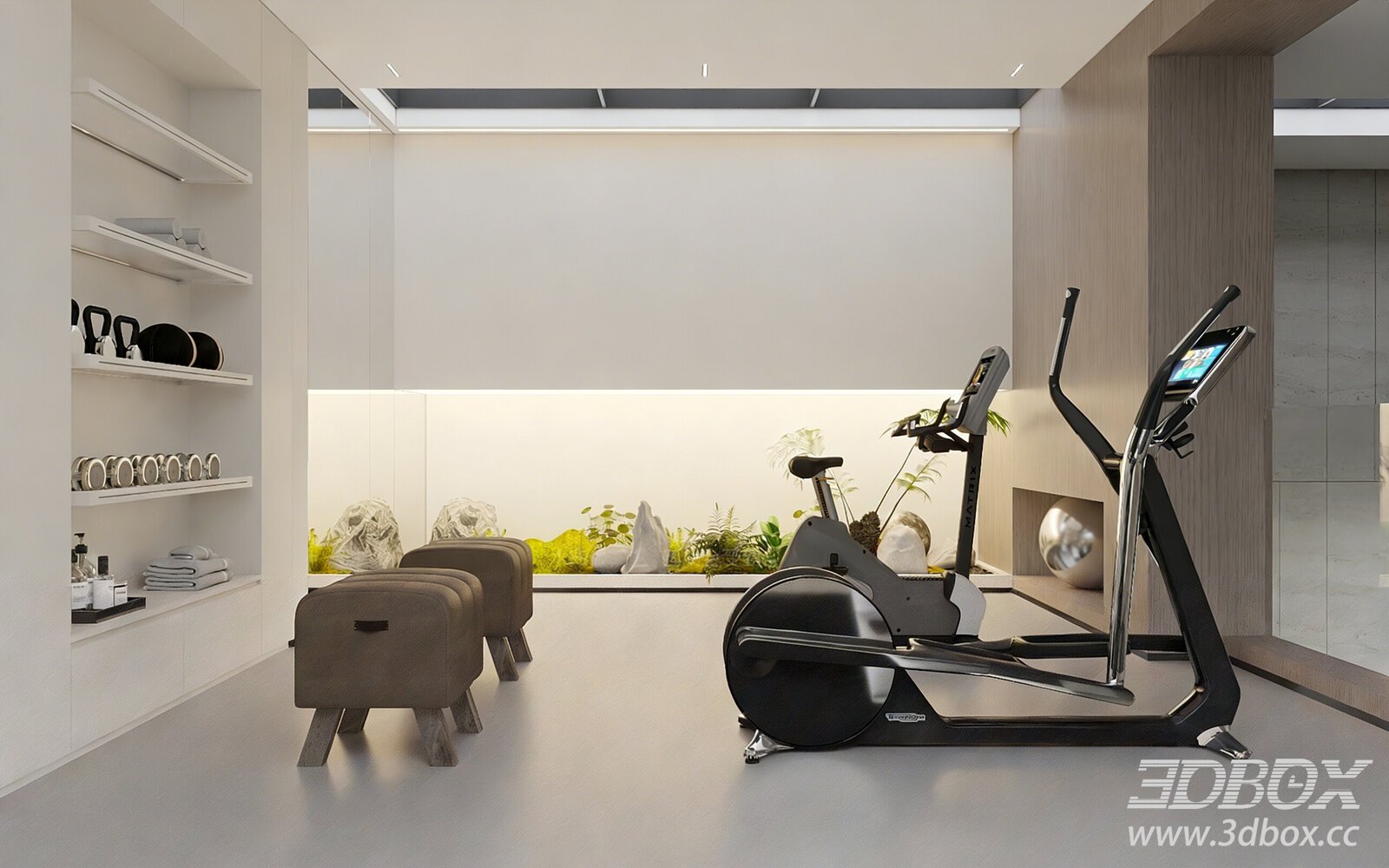 Modern Basement Home Gym Interior Scene 3D model - thumbnail 1