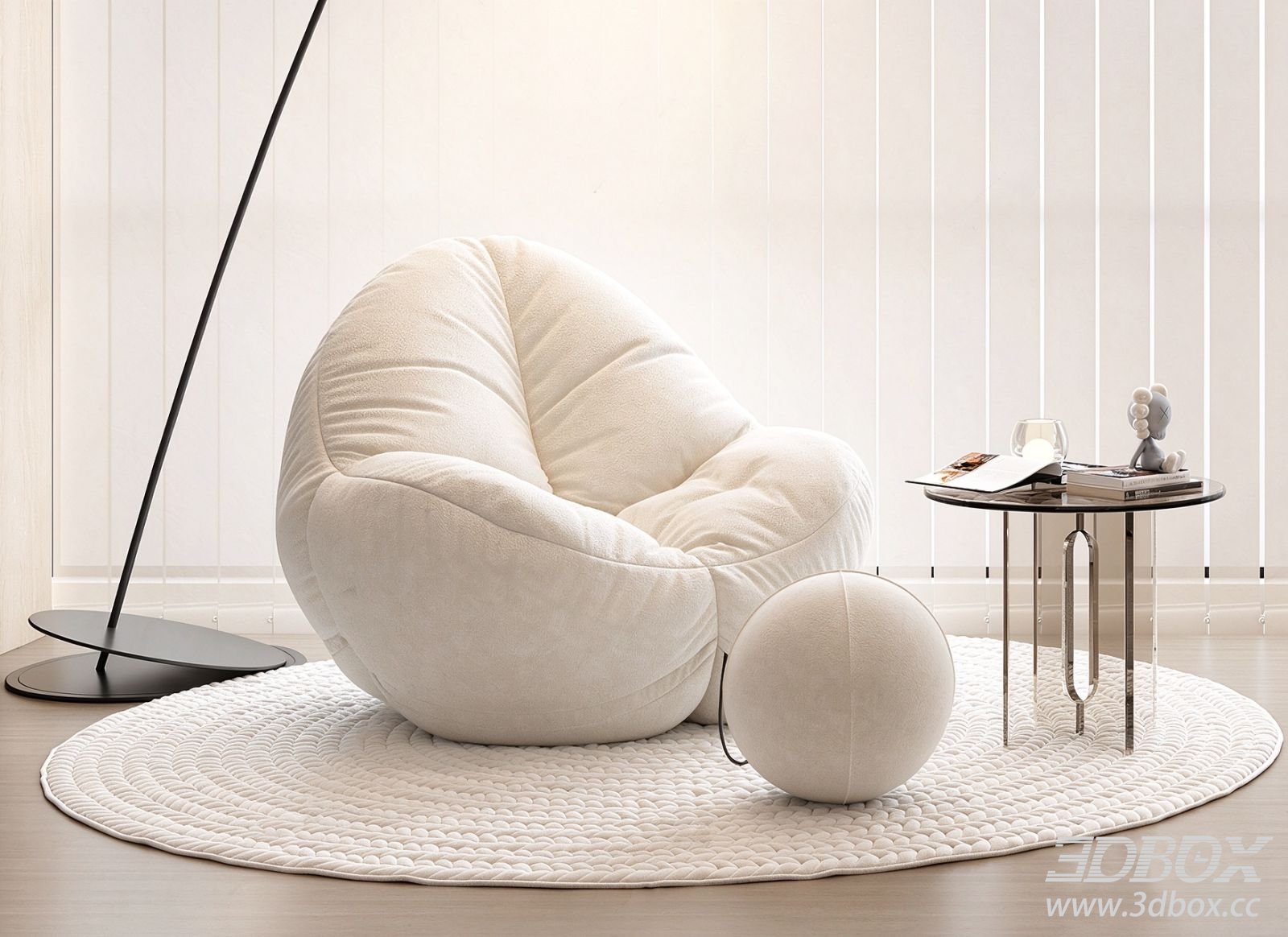 Modern Plush Single Sofa Lounge Chair Set 3D model - thumbnail 1