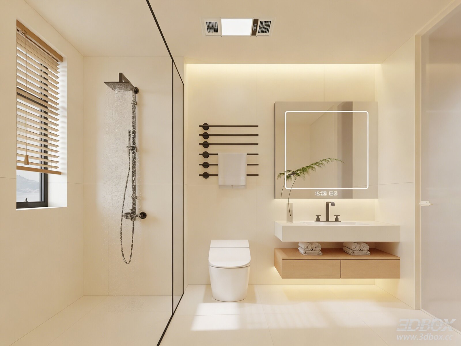 Modern Cream Style Minimalist Bathroom Interior 3D model - front view
