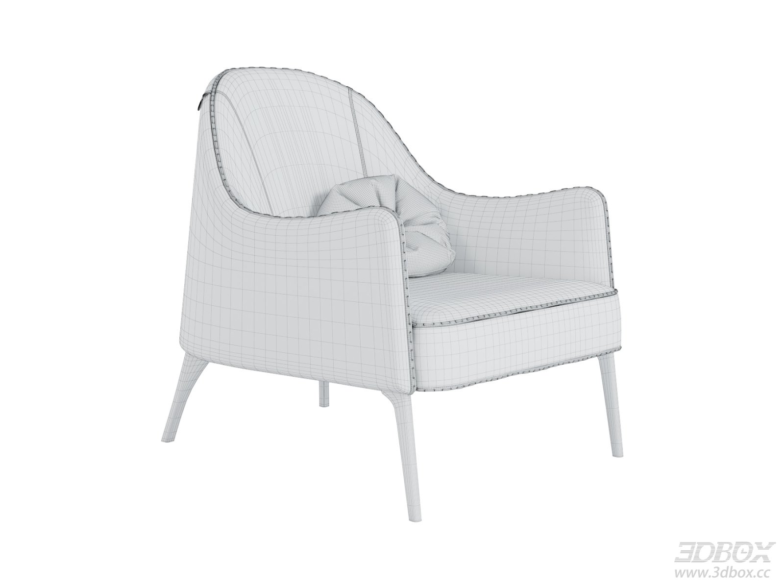 Modern Upholstered Armchair with Pillow 3D model - front view