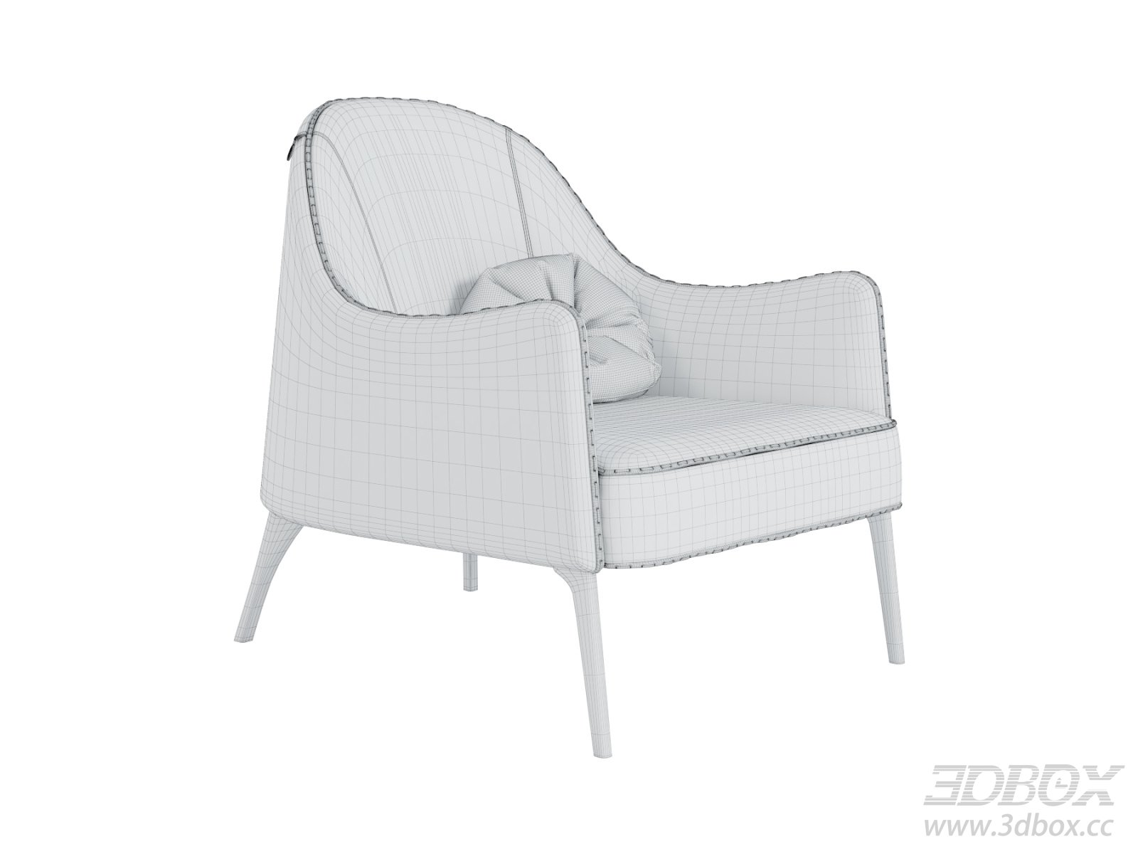 Modern Upholstered Armchair with Pillow 3D model - thumbnail 1