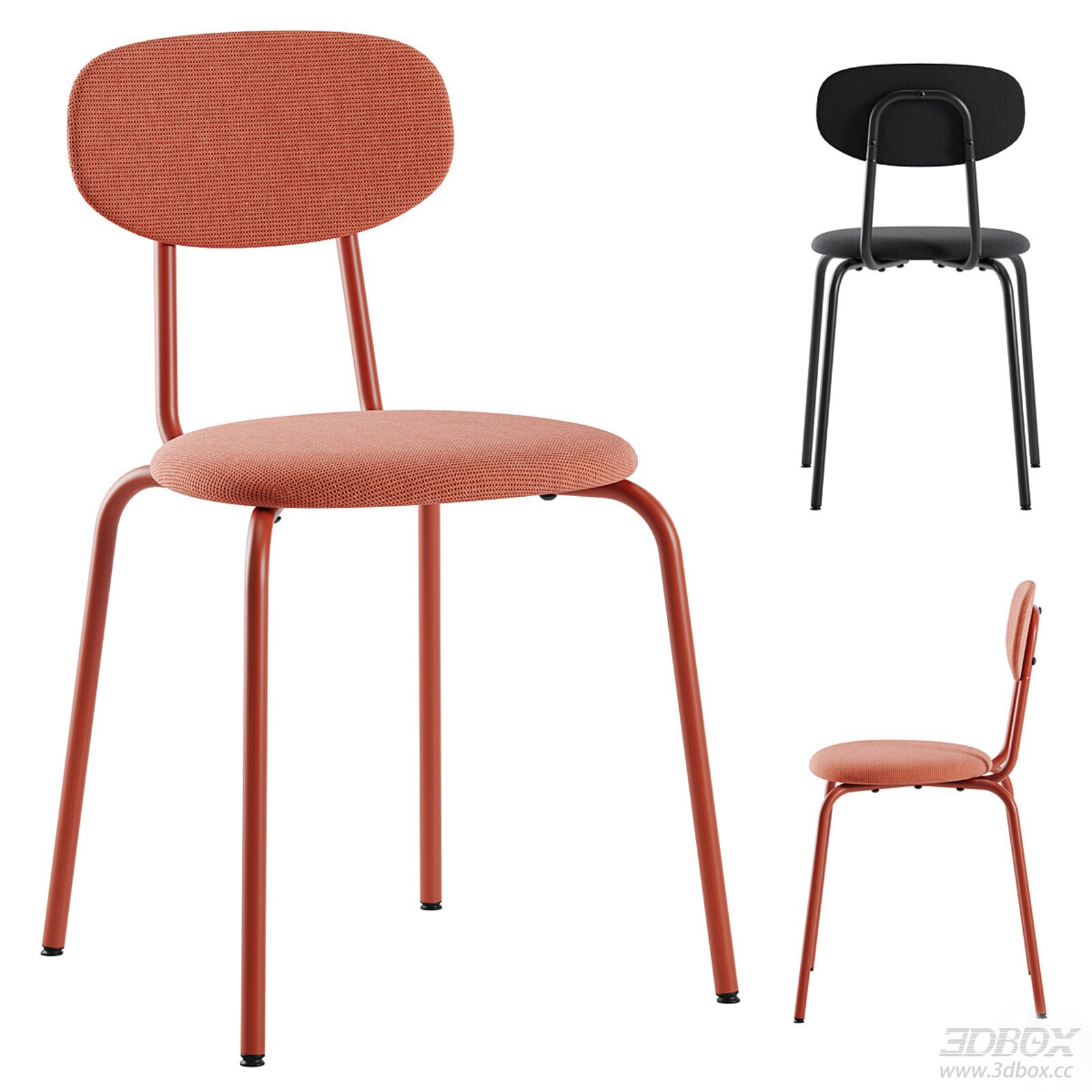 Modern Fabric Upholstered Dining Chair with Metal Frame 3D model - front view