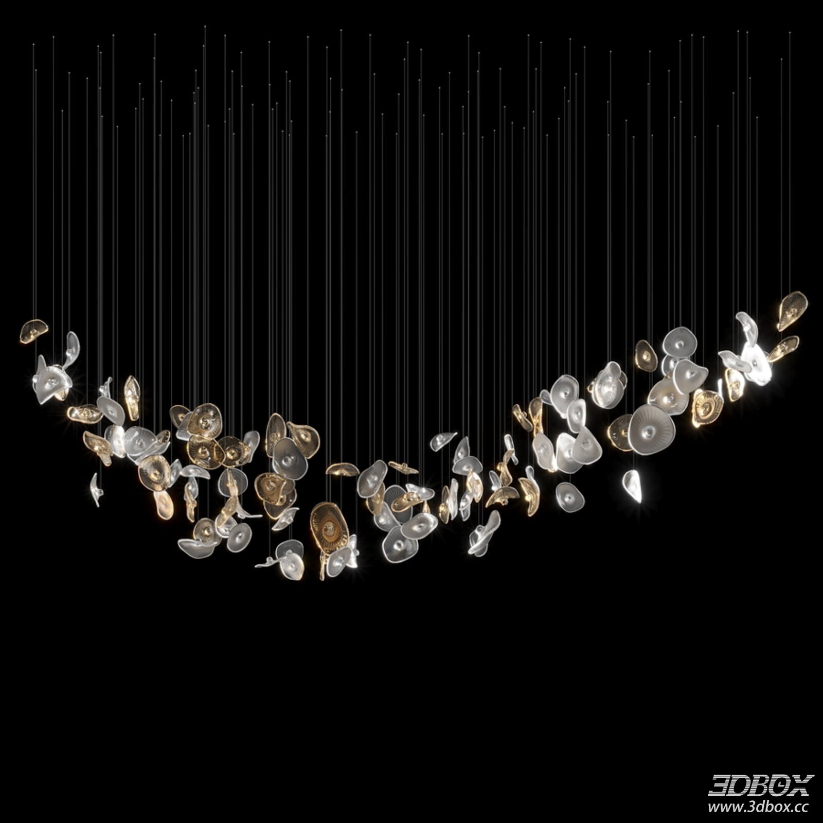 Artistic Glass Gold Accent Ceiling Chandelier 3D model - front view