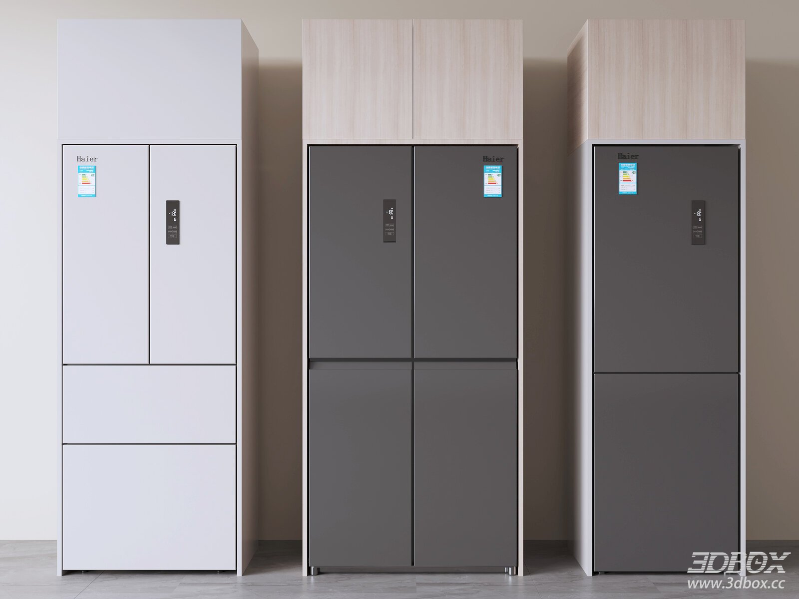 Modern Smart Built-in Refrigerator Set Haier 3D model - front view