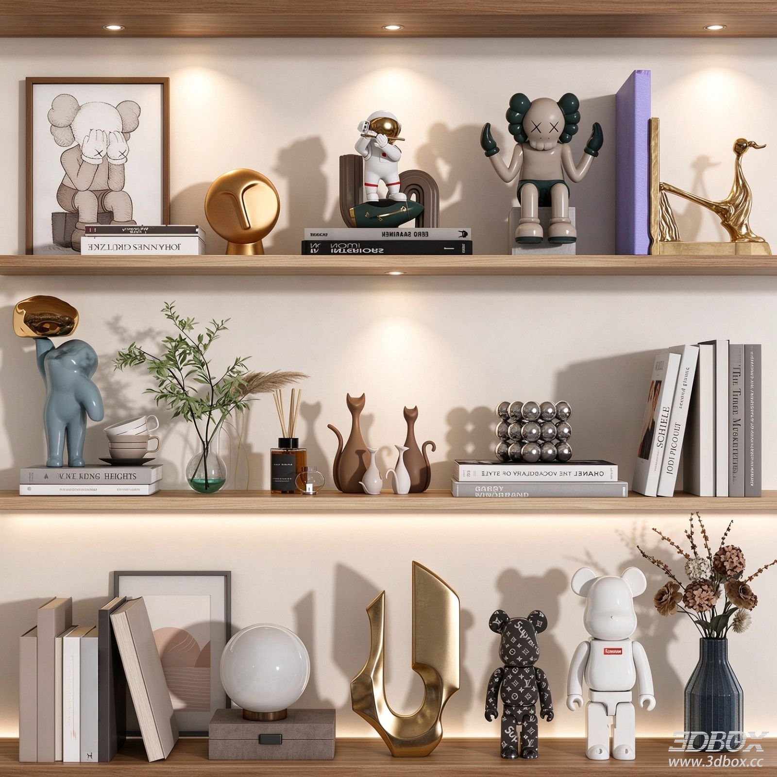 Modern Decorative Sculpture Book Frame Vase Set 3D model - front view