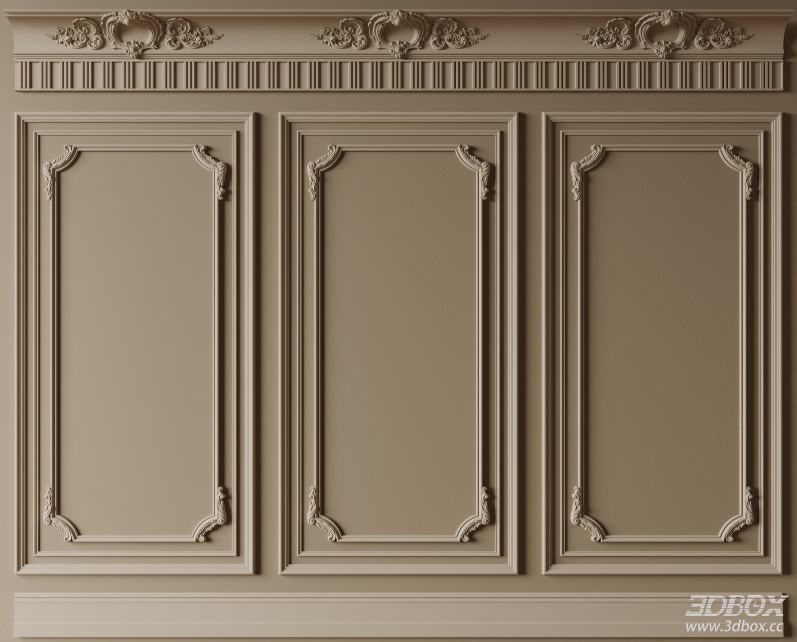 French Classic Ornate Plaster Wall Molding Panel Set 3D model - front view