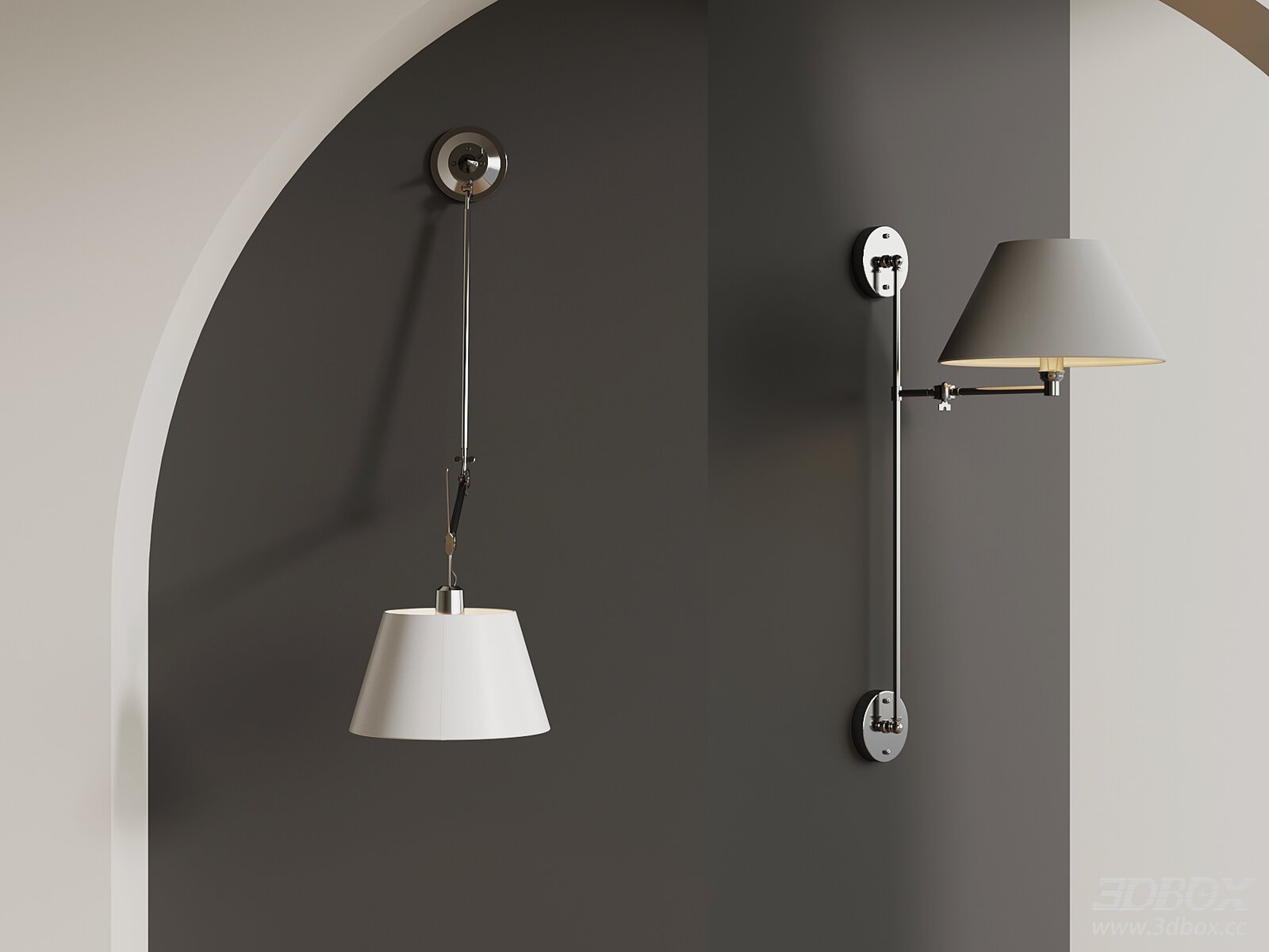 Modern Adjustable Arm Wall Lamp Set 3D model - front view