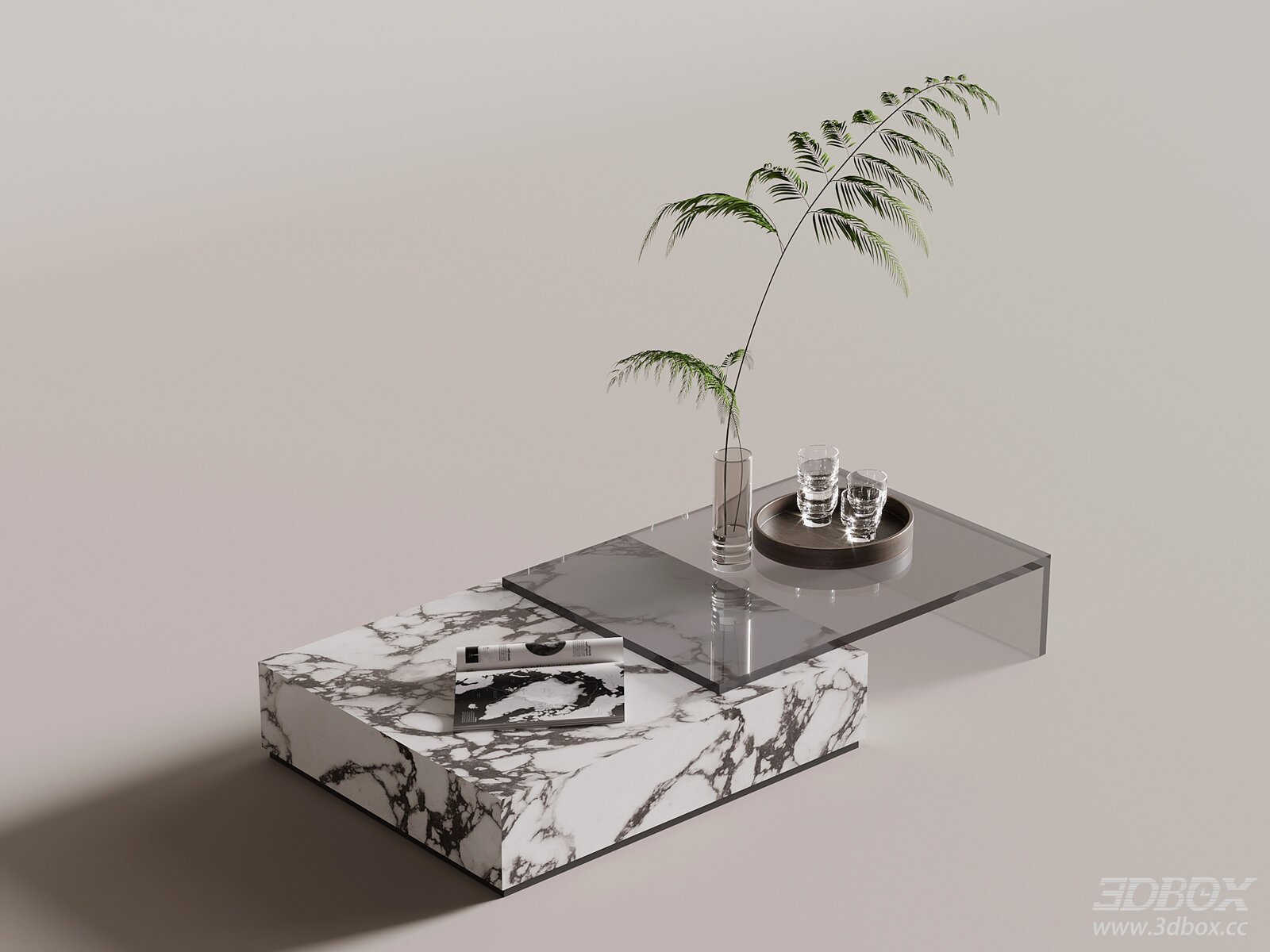 Modern Marble Glass Splicing Coffee Table 3D model - front view