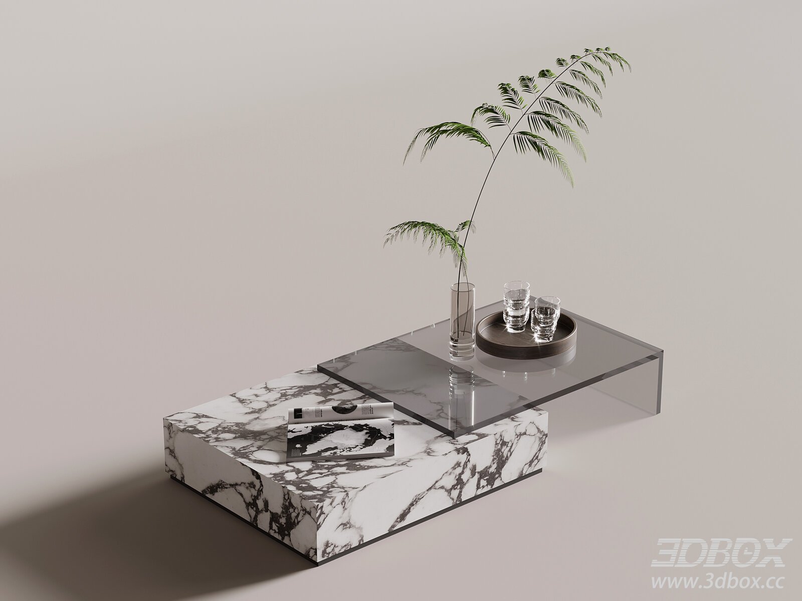 Modern Marble Glass Splicing Coffee Table 3D model - thumbnail 1