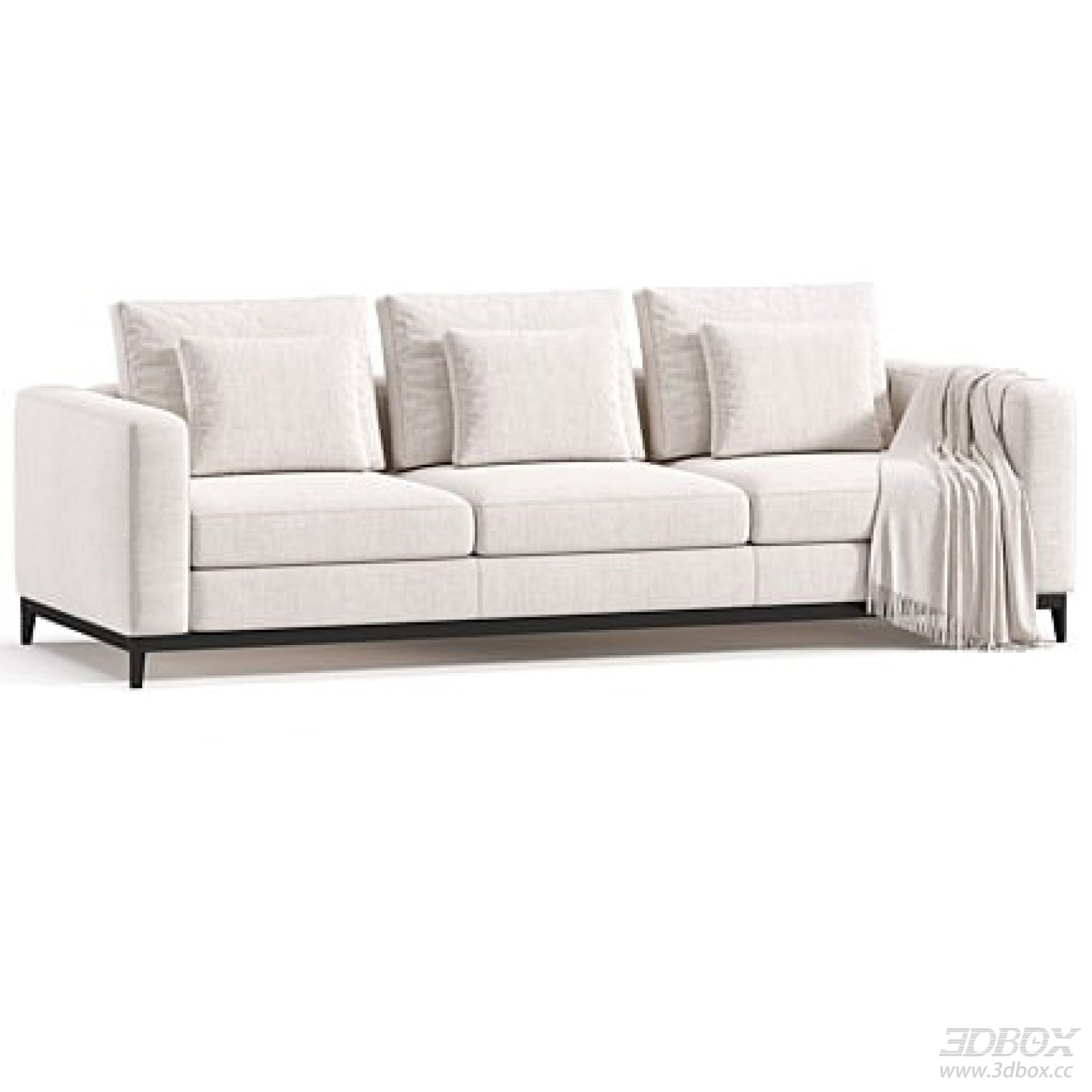 Modern 3-seater Beige Fabric Sofa with Metal Base 3D model - front view