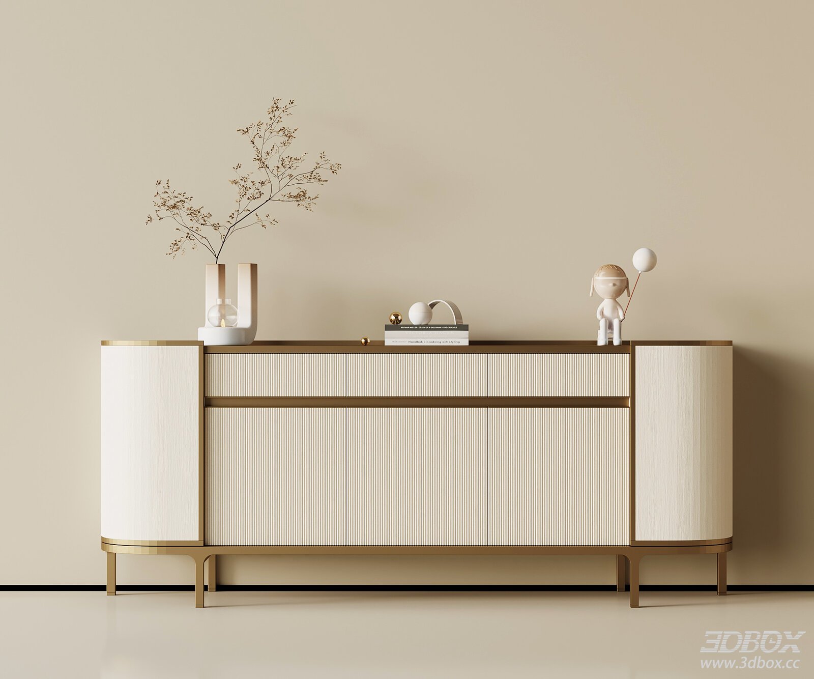 Modern Luxury Sideboard with Gold Trim 3D model - front view