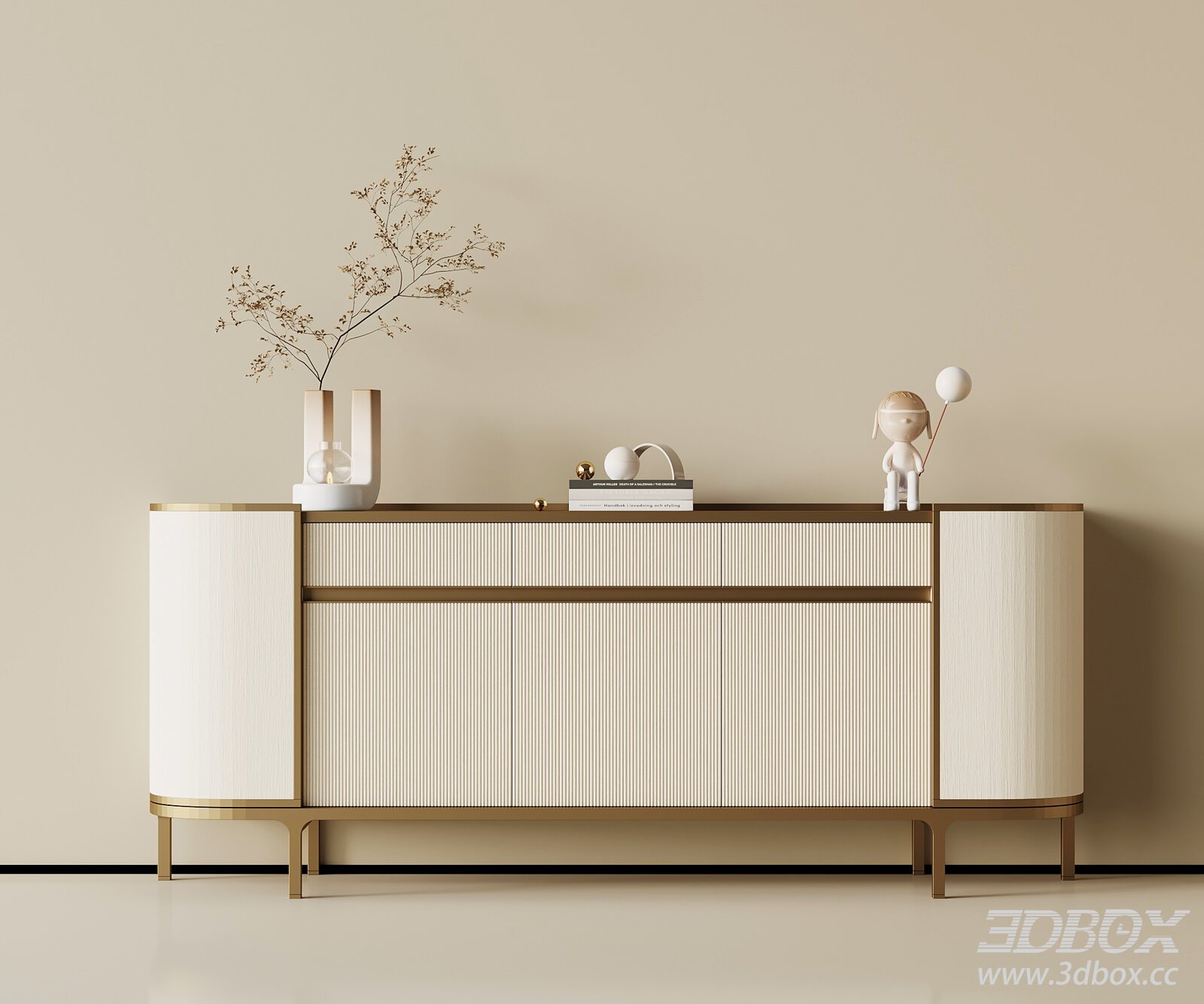 Modern Luxury Sideboard with Gold Trim 3D model - thumbnail 1