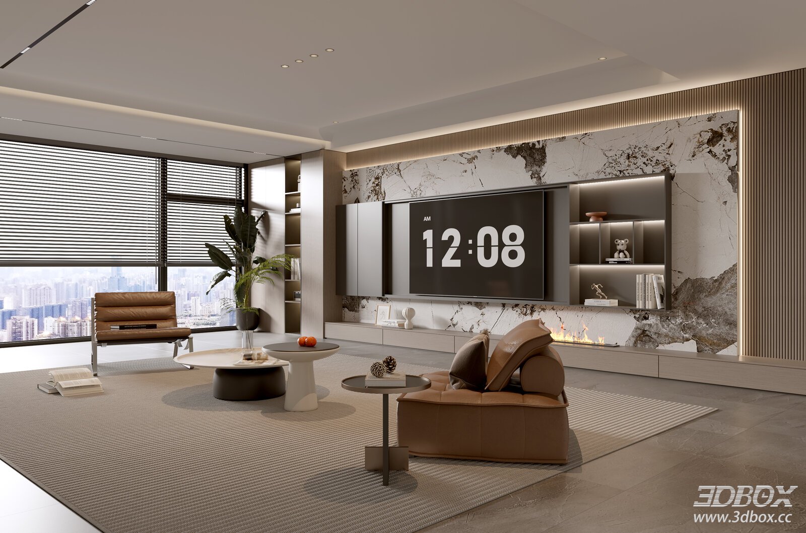 Modern Italian Style Luxury Living Room Scene 3D model - front view