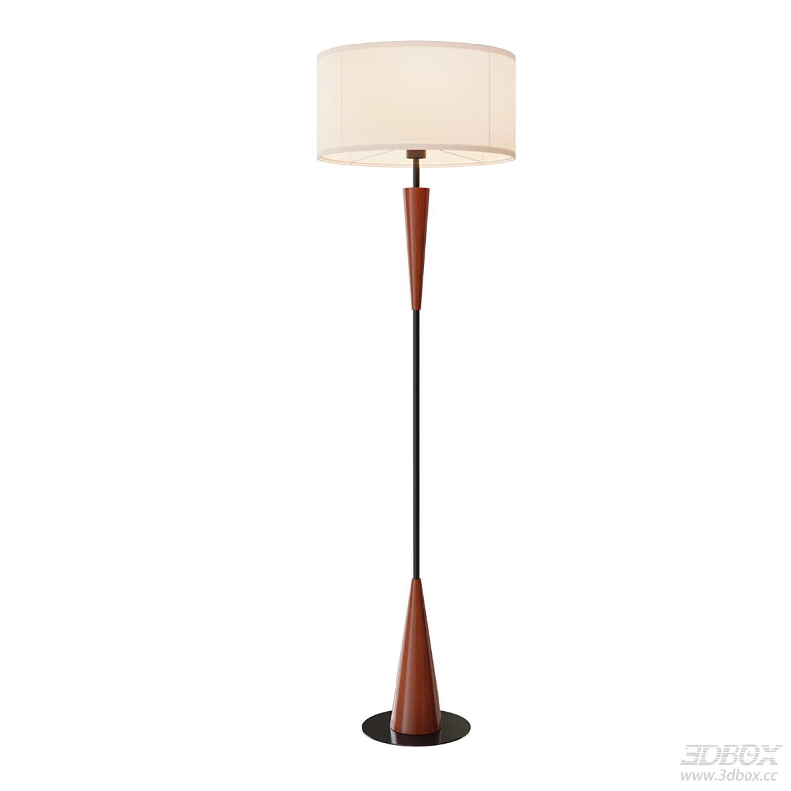 Nordic Minimalist Wood Fabric Shade Floor Lamp 3D model - front view