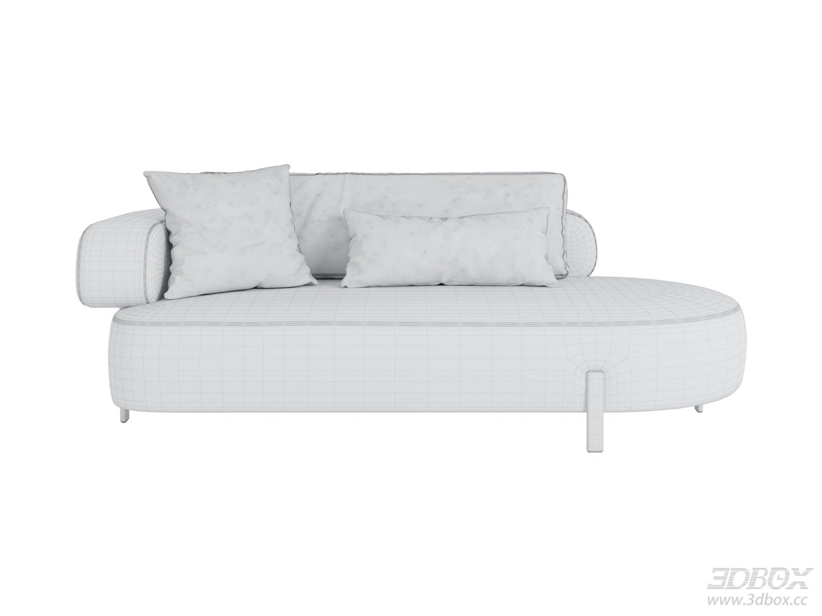Modern Fabric Upholstered Chaise Lounge Sofa with Pillows 3D model - front view