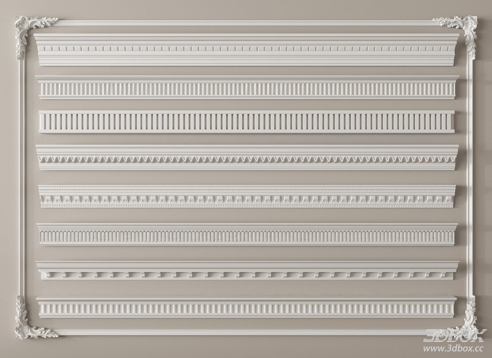 French Style Decorative Plaster Molding Set 3D model - thumbnail 1