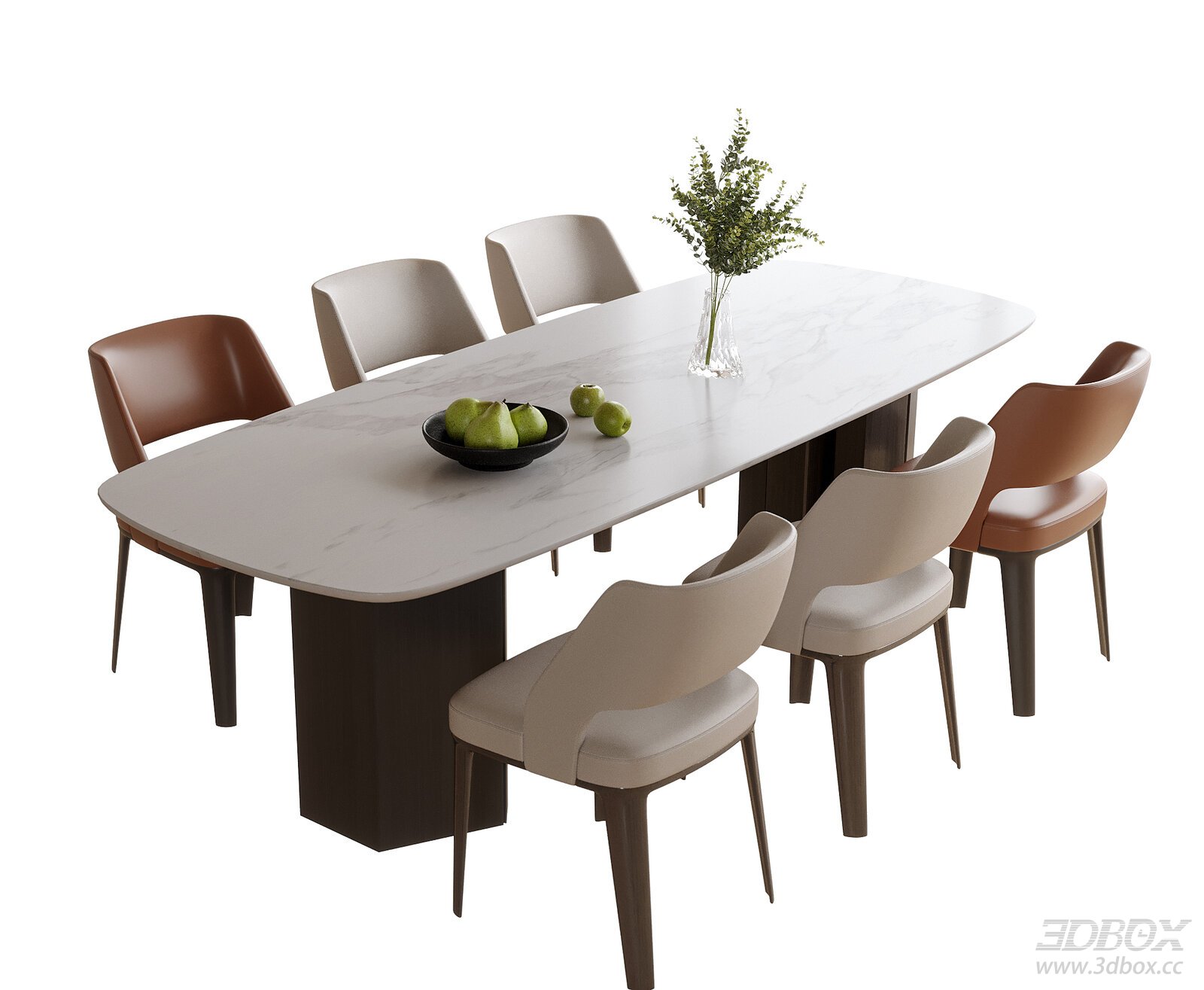 Modern Marble Top Dining Table and Chairs Set 3D model - front view