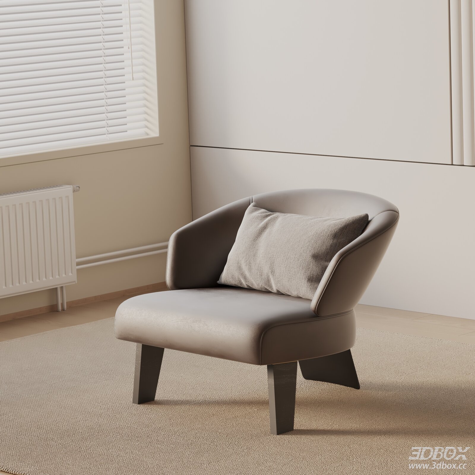 Modern Leather Armchair with Fabric Pillow 3D model - thumbnail 1