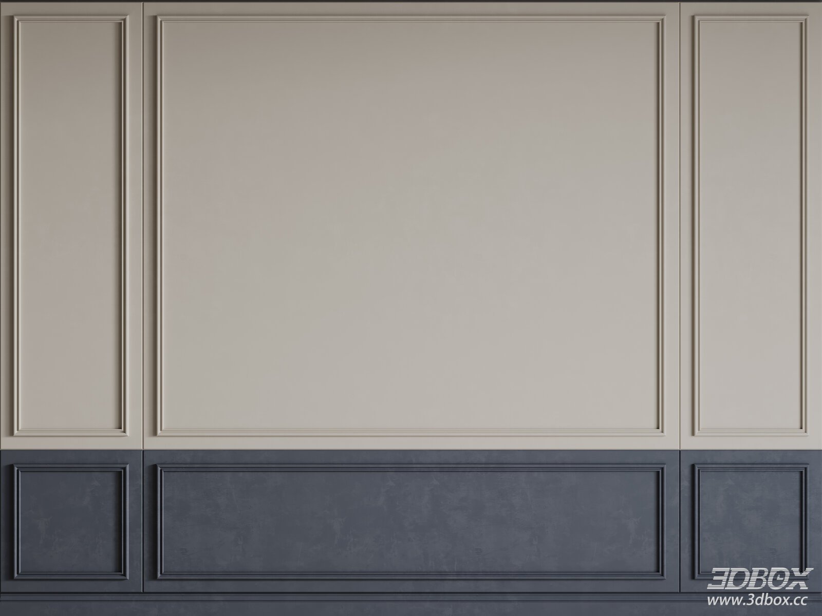 Classic Decorative Wall Panel Wainscoting Plaster Molding 3D model - front view