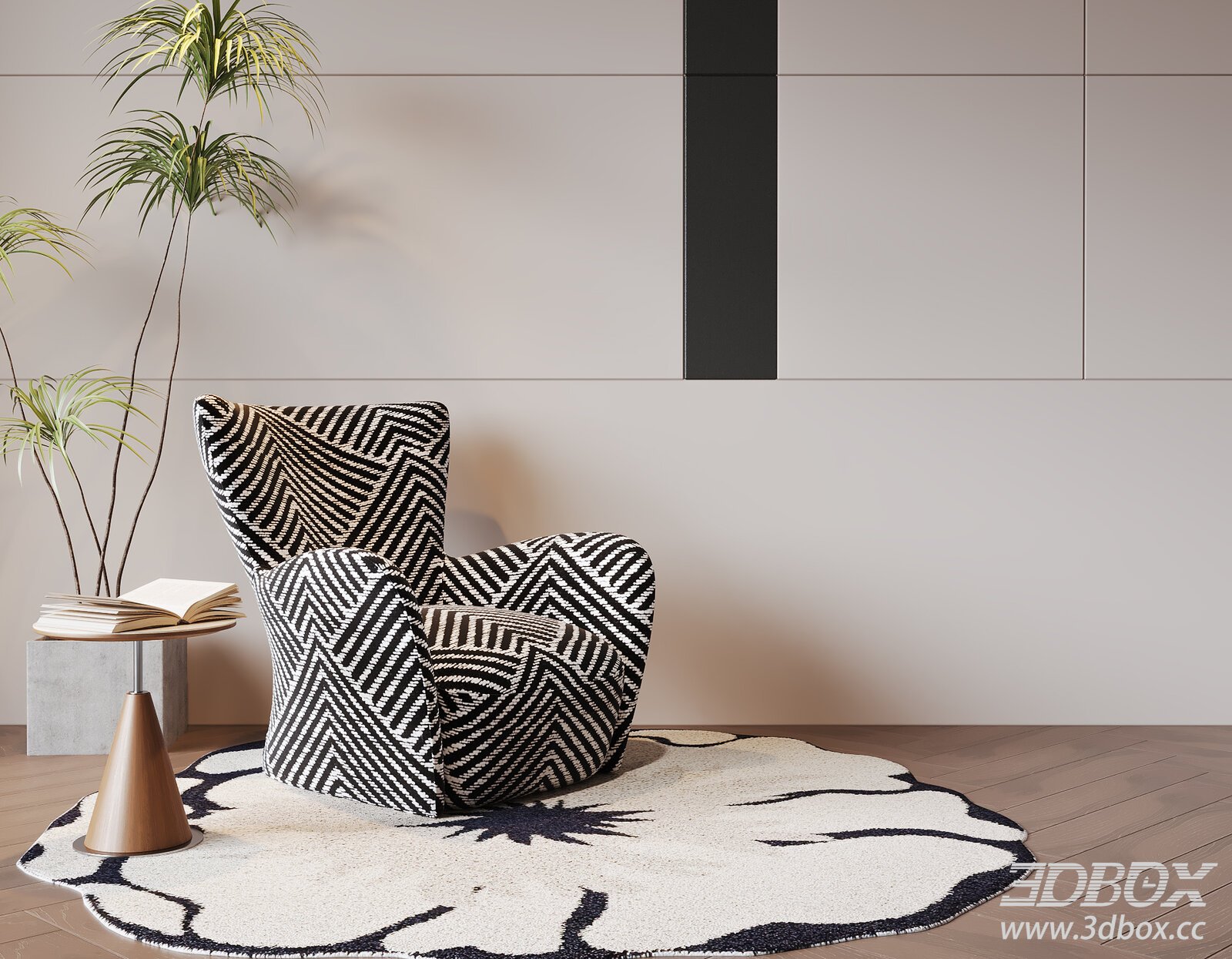 Modern Italian Style Single Fabric Armchair 3D model - thumbnail 1