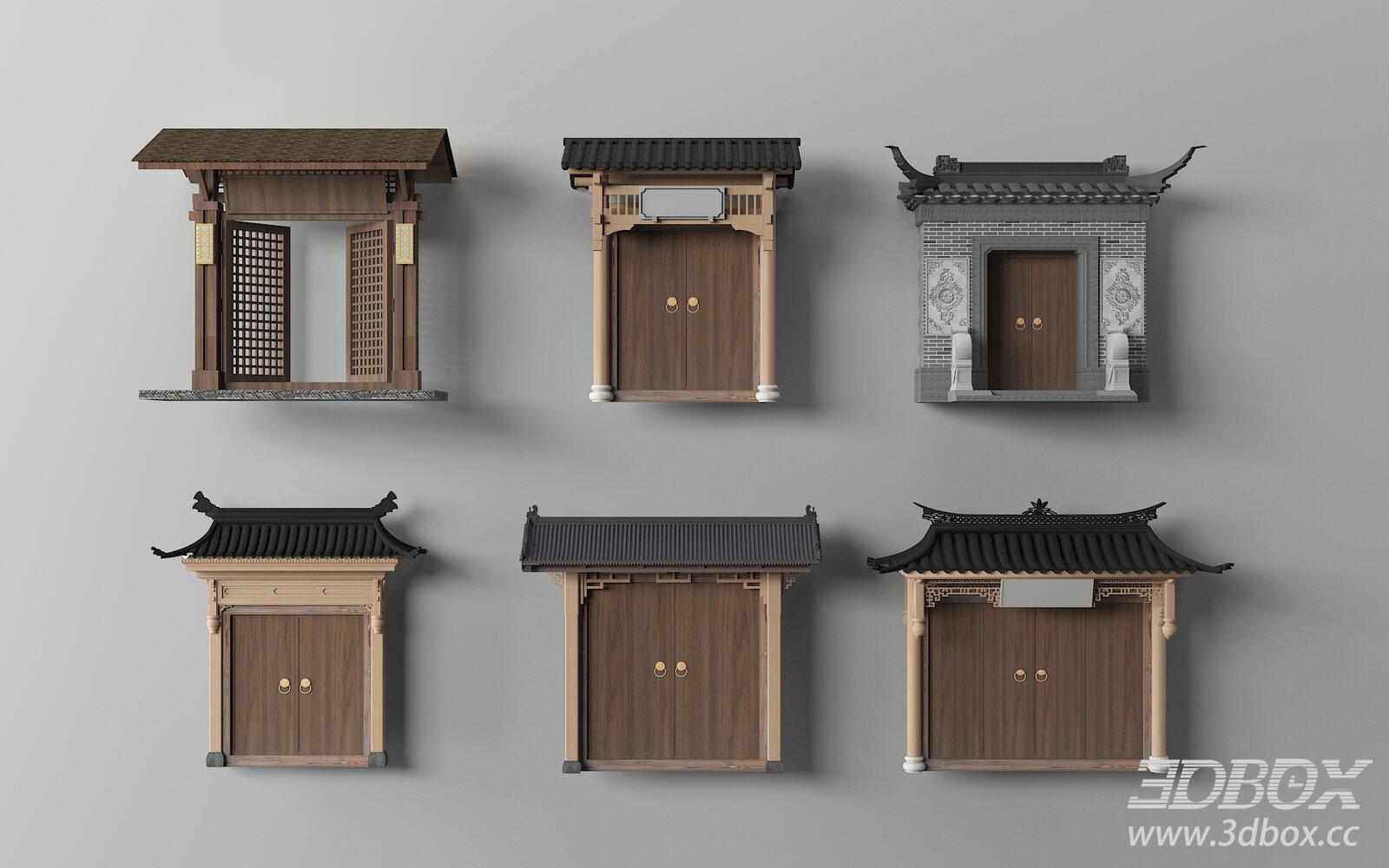 Chinese Style Traditional Courtyard Gate Set 3D model - thumbnail 1