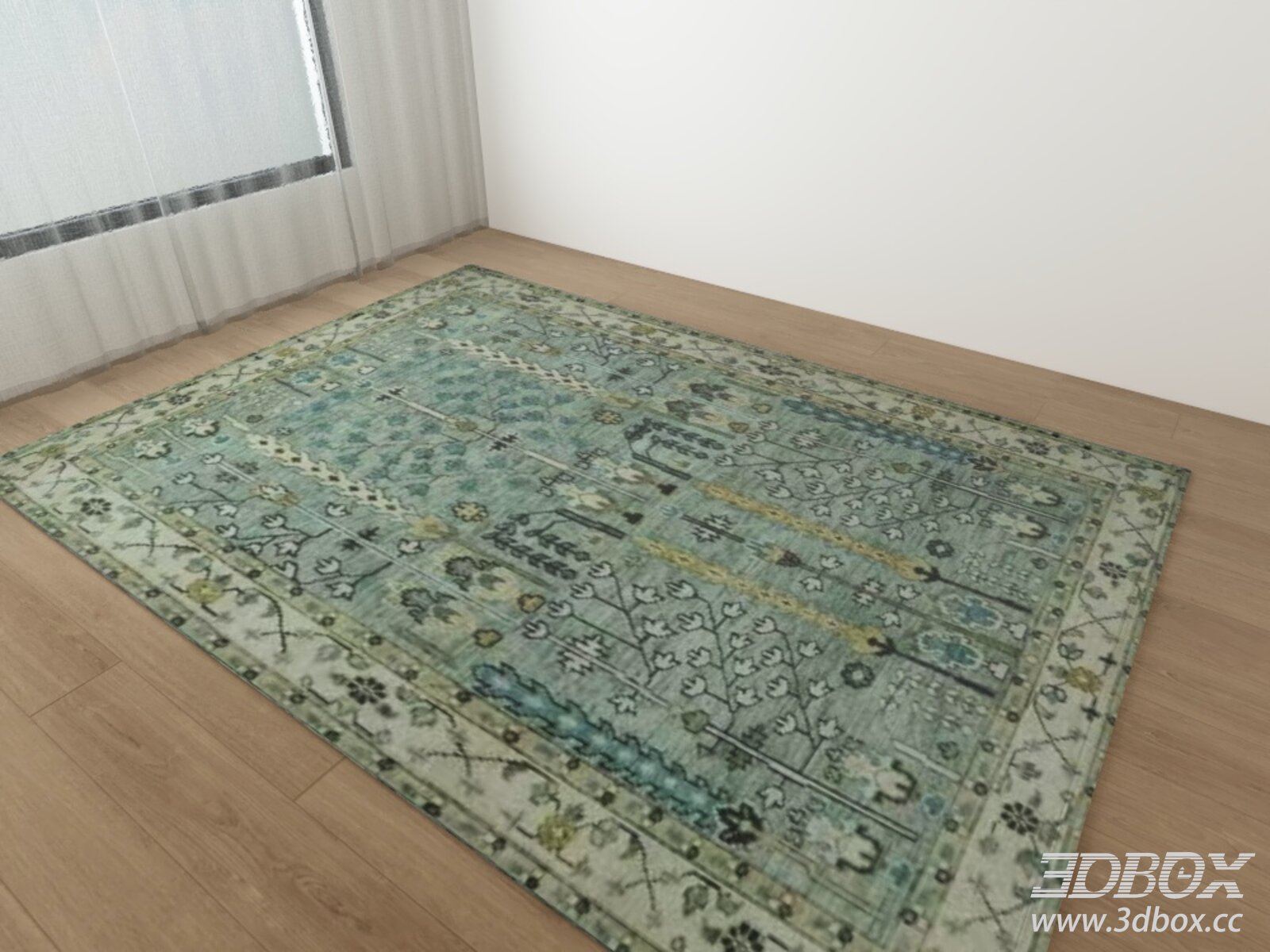 Vintage Green Bohemian Pattern Carpet 3D model - thumbnail 1