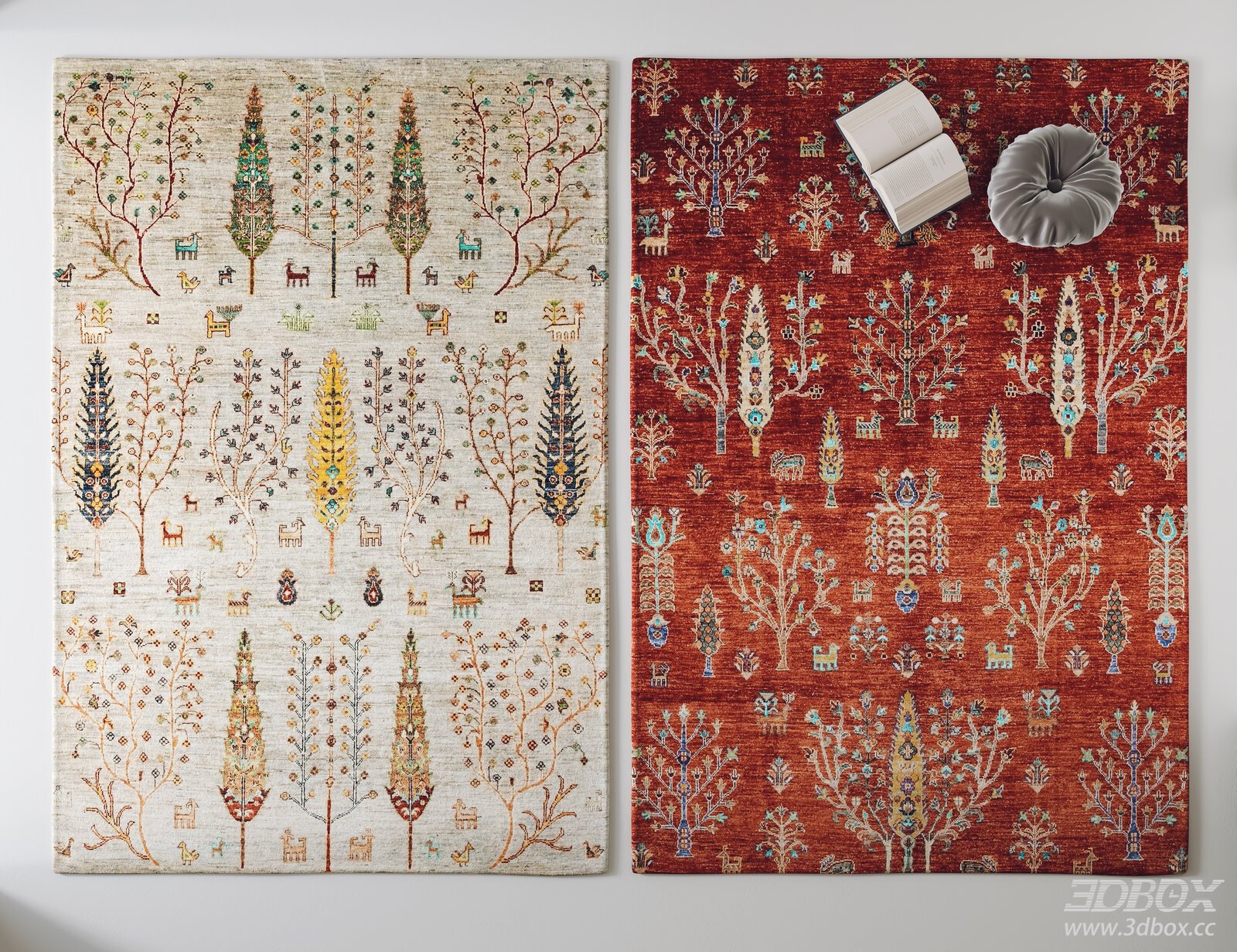 Traditional Ethnic Style Floral Animal Pattern Carpets 3D model - front view