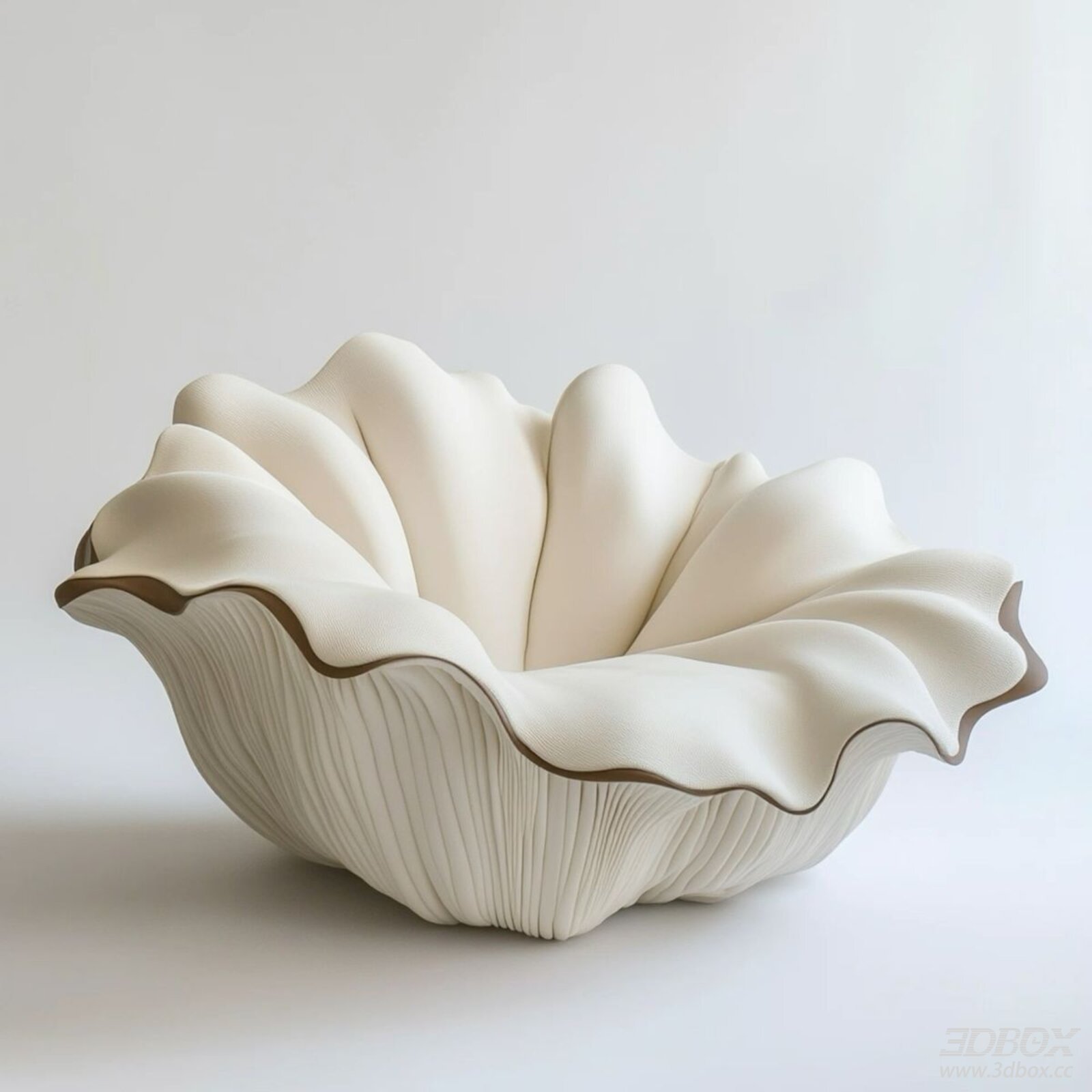 Artistic Petal Shaped White Fabric Single Sofa 3D model - front view