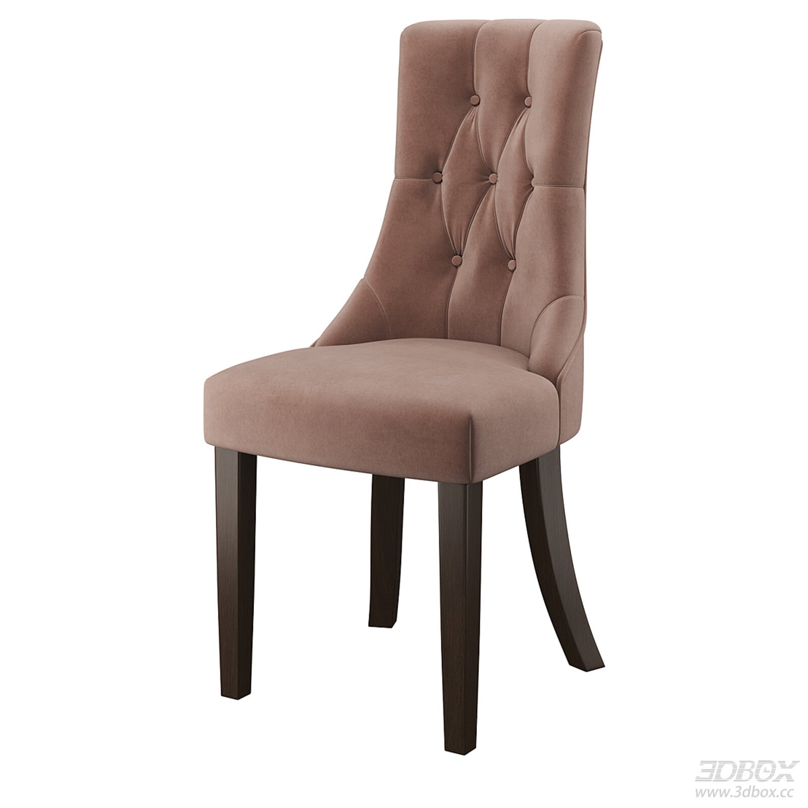 Velvet Tufted Dining Chair with Wooden Legs 3D model - front view